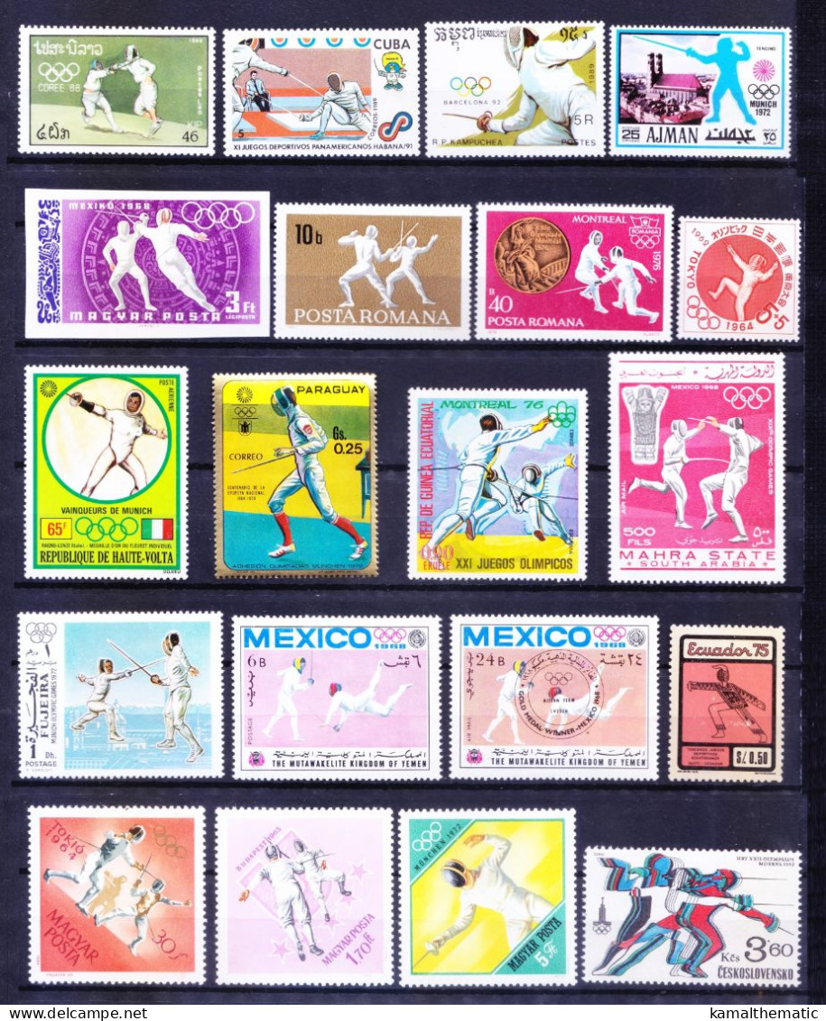 Fencing, Sports, Olympic, Sword Fighting, 73 Different MNH Stamps Rare Collection - Esgrima