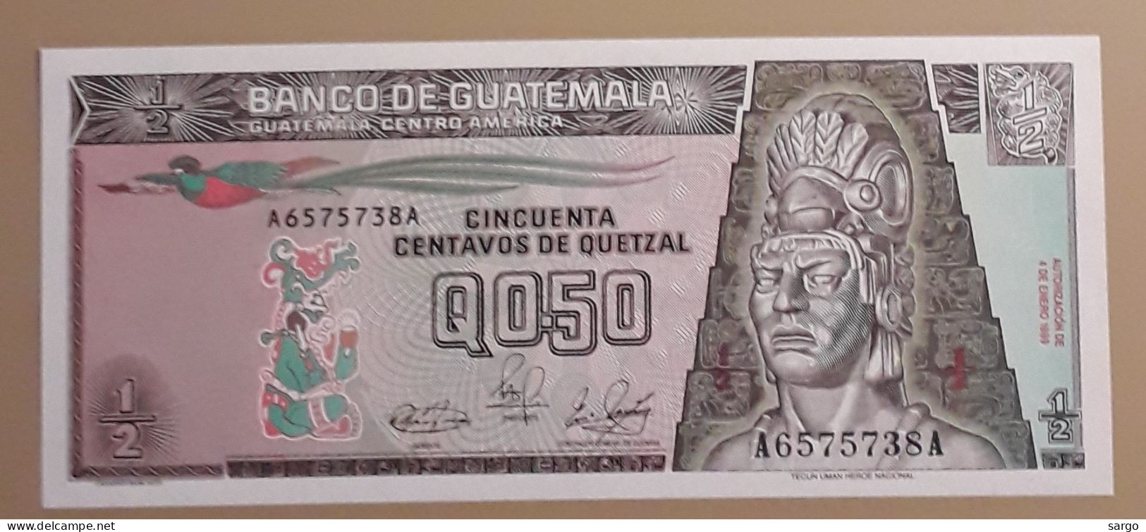 GUATEMALA - 50 CENTAVOS DE QUETZAL - P 72A (1989) - UNC - BANKNOTES - PAPER MONEY - CARTAMONETA - - Guatemala