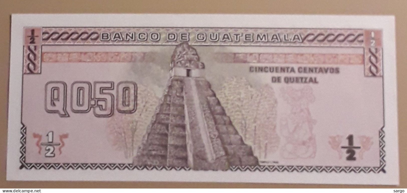 GUATEMALA - 50 CENTAVOS DE QUETZAL - P 72A (1989) - UNC - BANKNOTES - PAPER MONEY - CARTAMONETA - - Guatemala