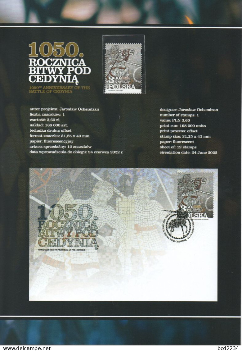 POLAND 2022 POLISH POST OFFICE LIMITED EDITION FOLDER: 1050TH ANNIVERSARY BATTLE CEDYNIA POLONIA STATE MIESZKO I HORSES - Storia Postale