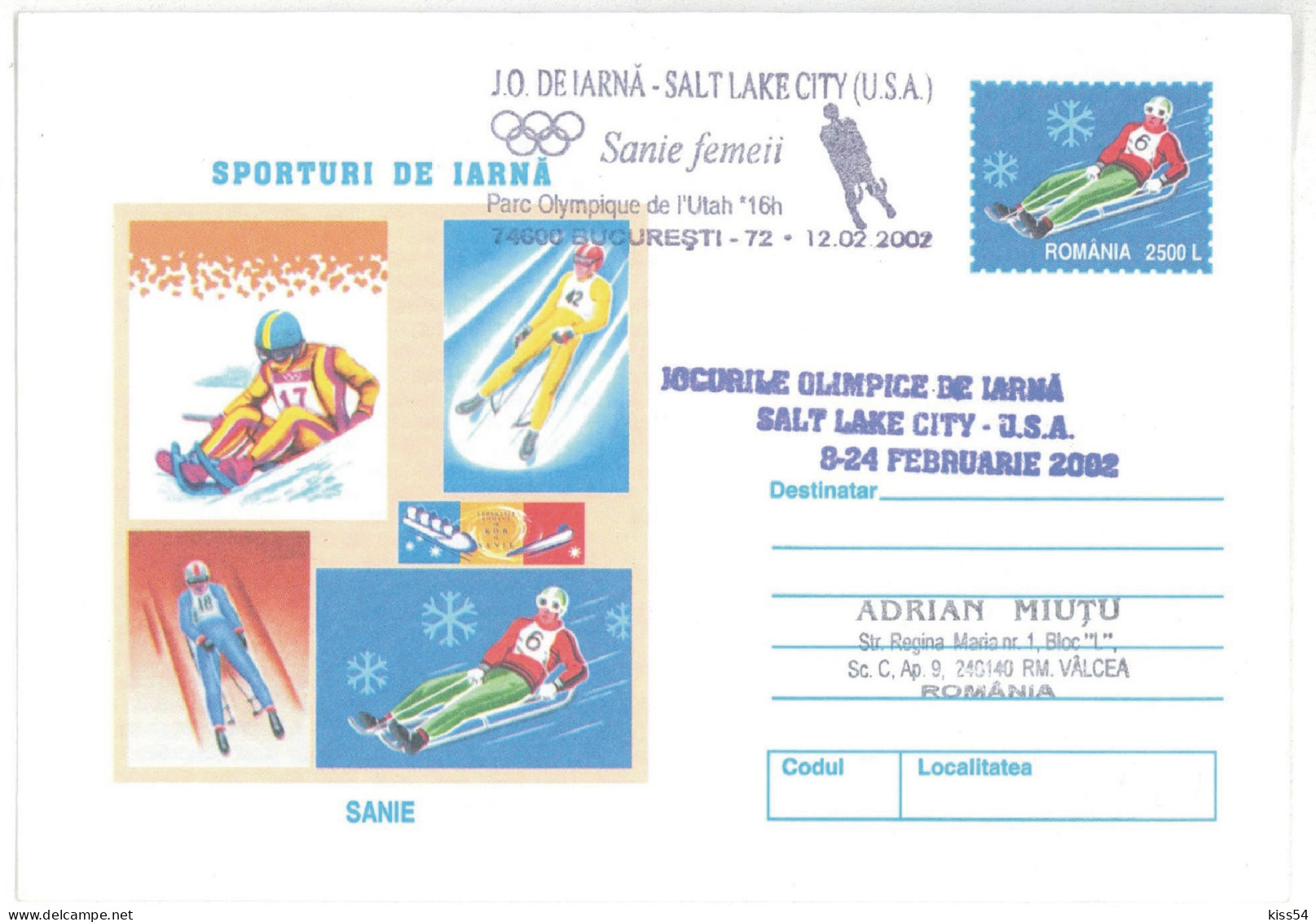 IP 2001 - 0225c U. S. A. SALT LAKE CITY- USA - SLEDGE WOMEN - Winter Olympic Games - Stationery - Used - 2001 - Winter 2002: Salt Lake City