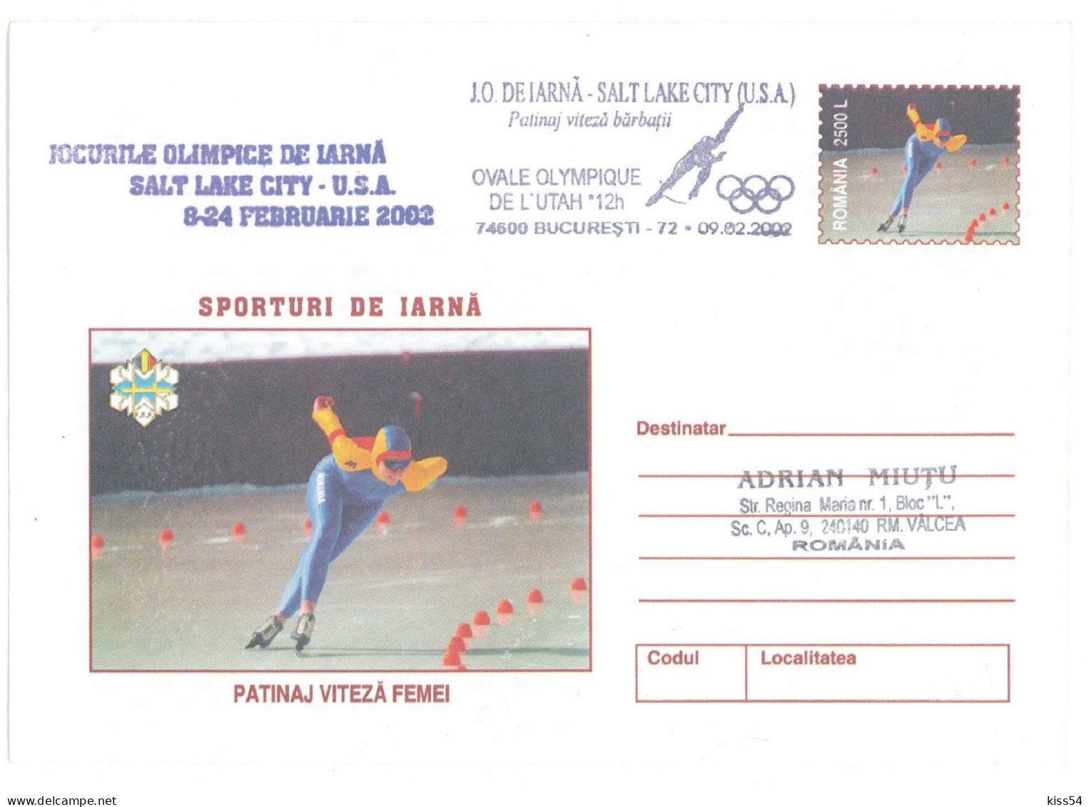 IP 2001 - 0229a U. S. A. SALT LAKE CITY 2002 - SHORT TRACK MEN - Winter Olympic Games - Stationery - Used - 2001 - Invierno 2002: Salt Lake City