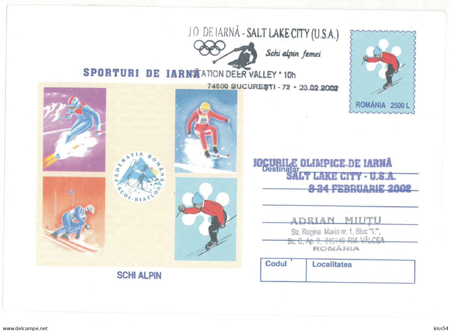 IP 2001 - 0233a U. S. A. SALT LAKE CITY 2002 - SKI Women - Winter Olympic Games - Stationery - Used - 2001 - Inverno2002: Salt Lake City