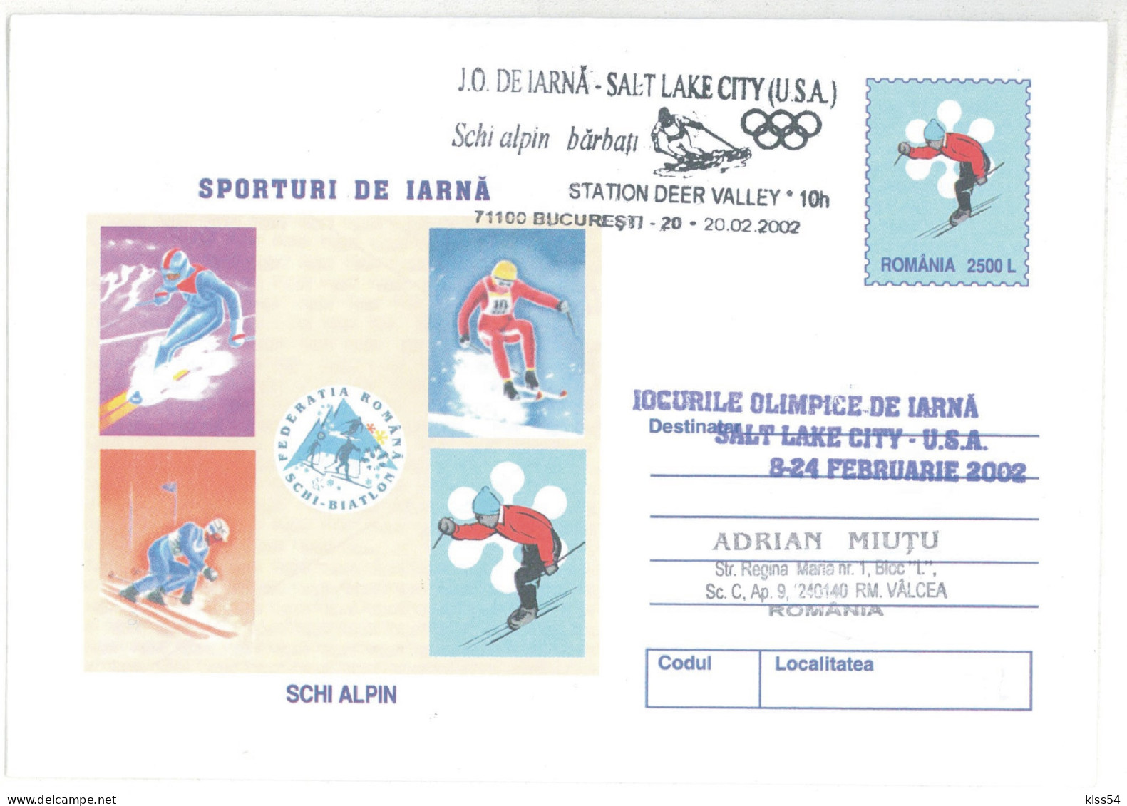 IP 2001 - 0233b U. S. A. SALT LAKE CITY 2002 - SKI Men - Winter Olympic Games - Stationery - Used - 2001 - Invierno 2002: Salt Lake City