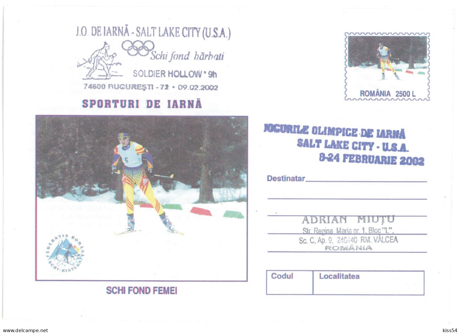 IP 2001 - 0234b U. S. A. SALT LAKE CITY 2002 - SKI Men - Winter Olympic Games - Stationery - Used - 2001 - Hiver 2002: Salt Lake City