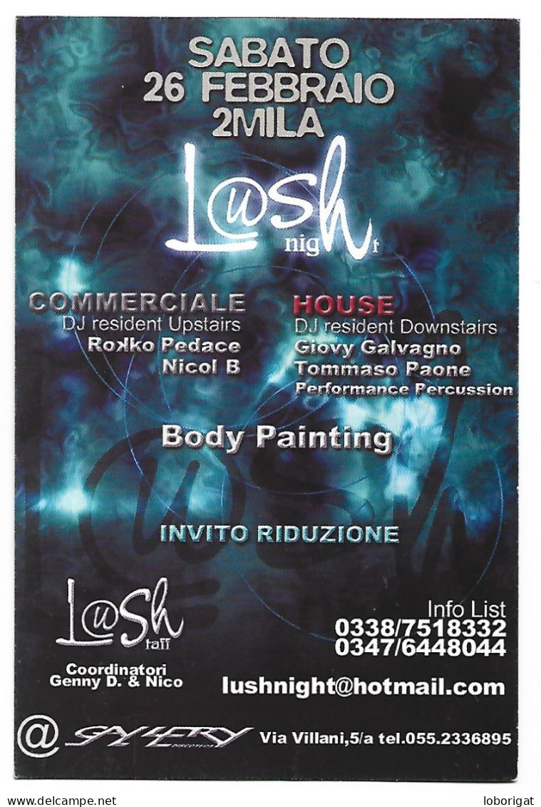 BODY PAINTING.- TARJETA INVITACION DISCO.- ITALIA - Inauguraciones