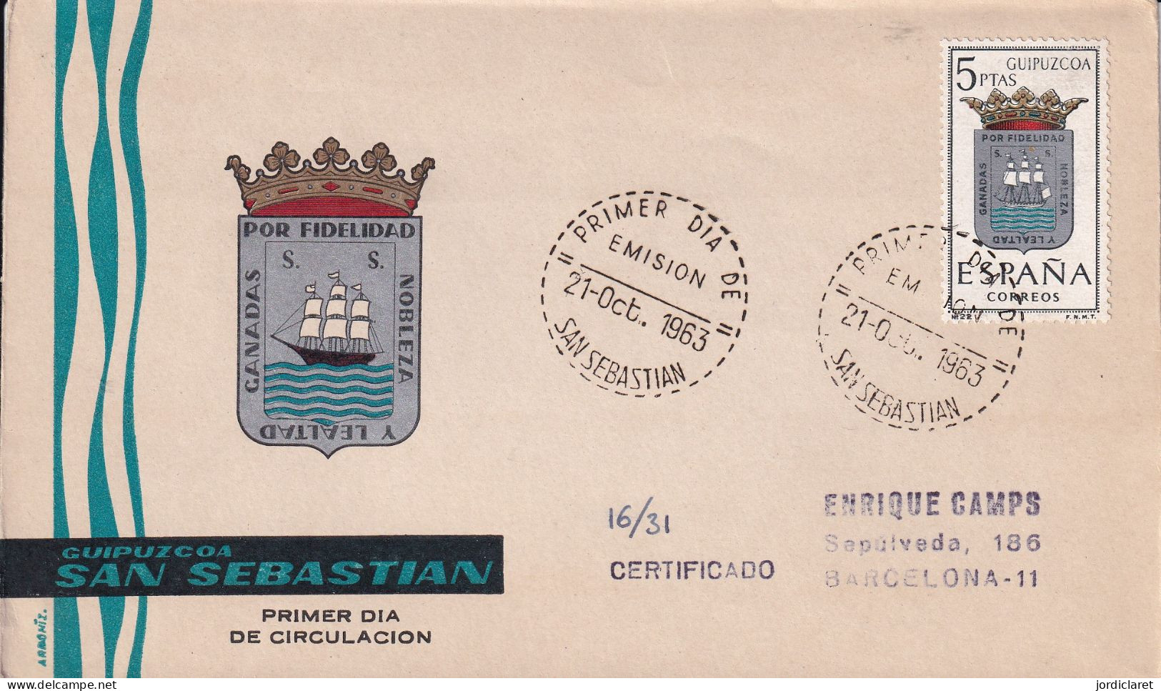 FDC 1963 SAN SEBASTIAN - FDC