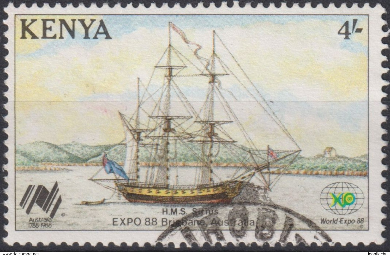 1988 Kenia ° Mi:KE 439, Sn:KE 449, Yt:KE 435, HMS Sirius, EXPO 88 Brisbane, Segelschiff - Kenya (1963-...)