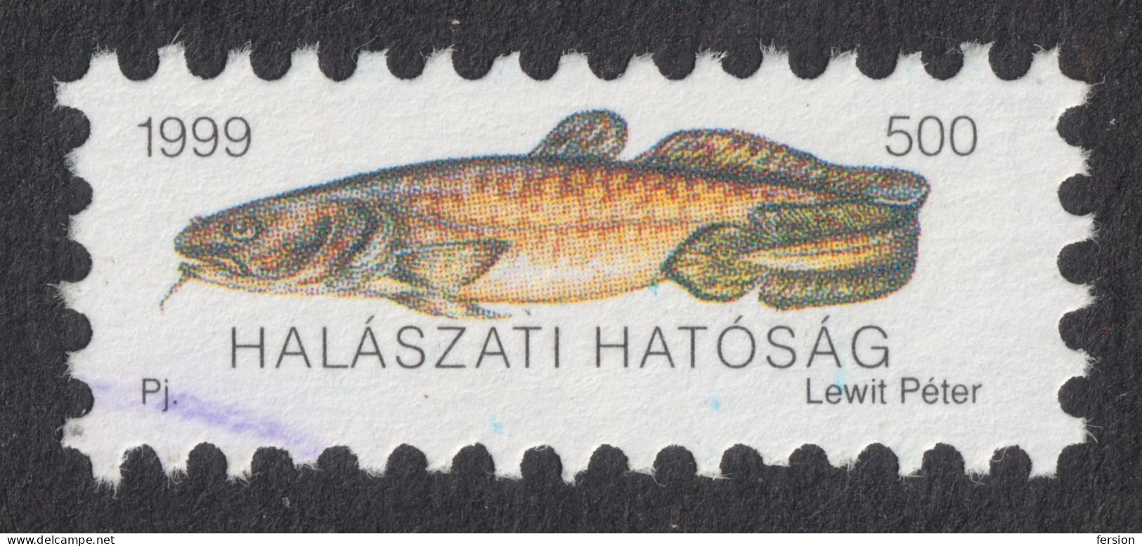 Catfish Fish / Fishing License Revenue Tax Stamp / Self Adhesive Label Vignette - Fisher Fish - Hungary 1999 - Used - Revenue Stamps