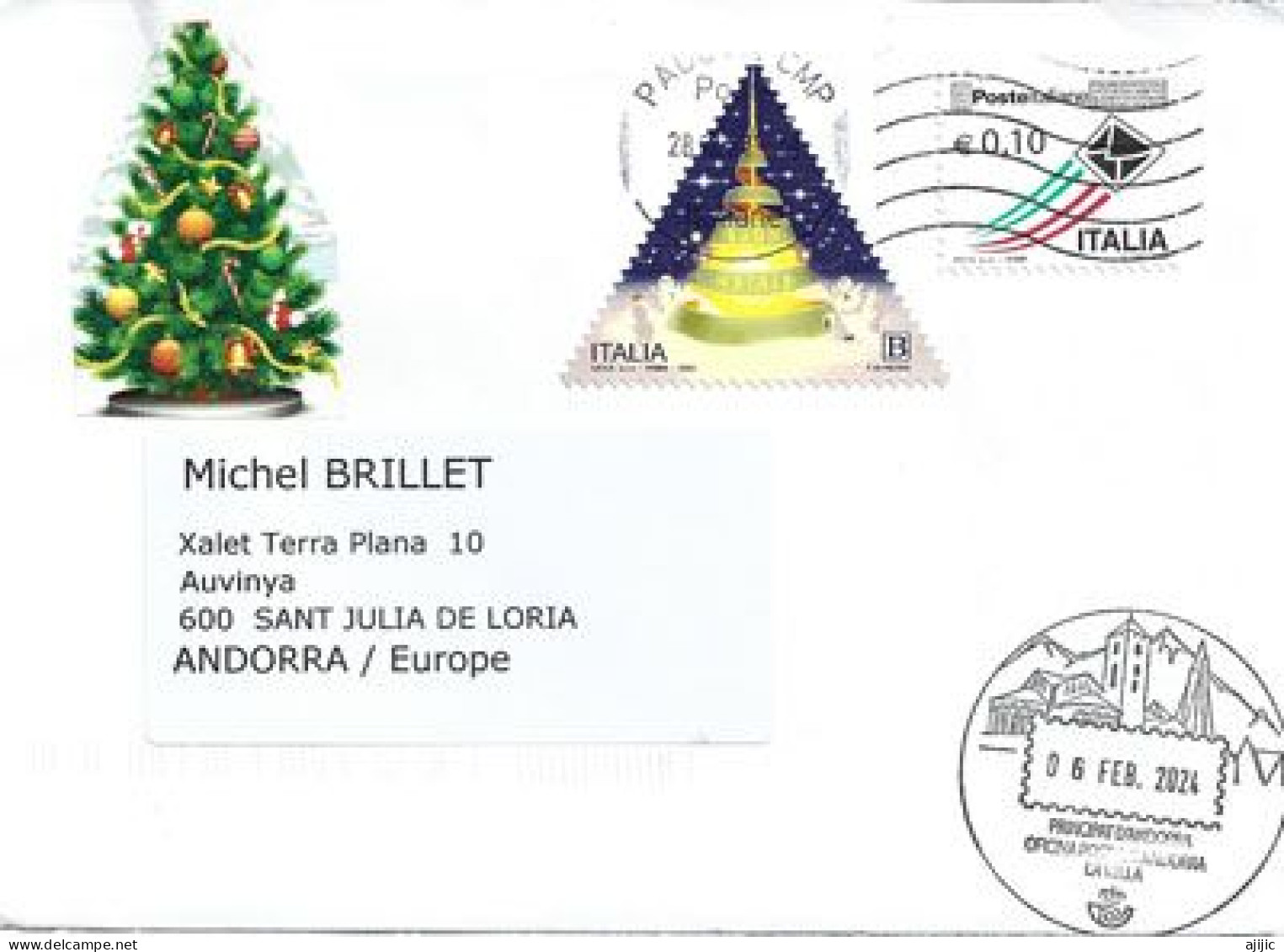 2023.  "Buon Natale", Letter To Andorra , With Arrival Illustrated Postmark Of Andorra - 2021-...: Poststempel