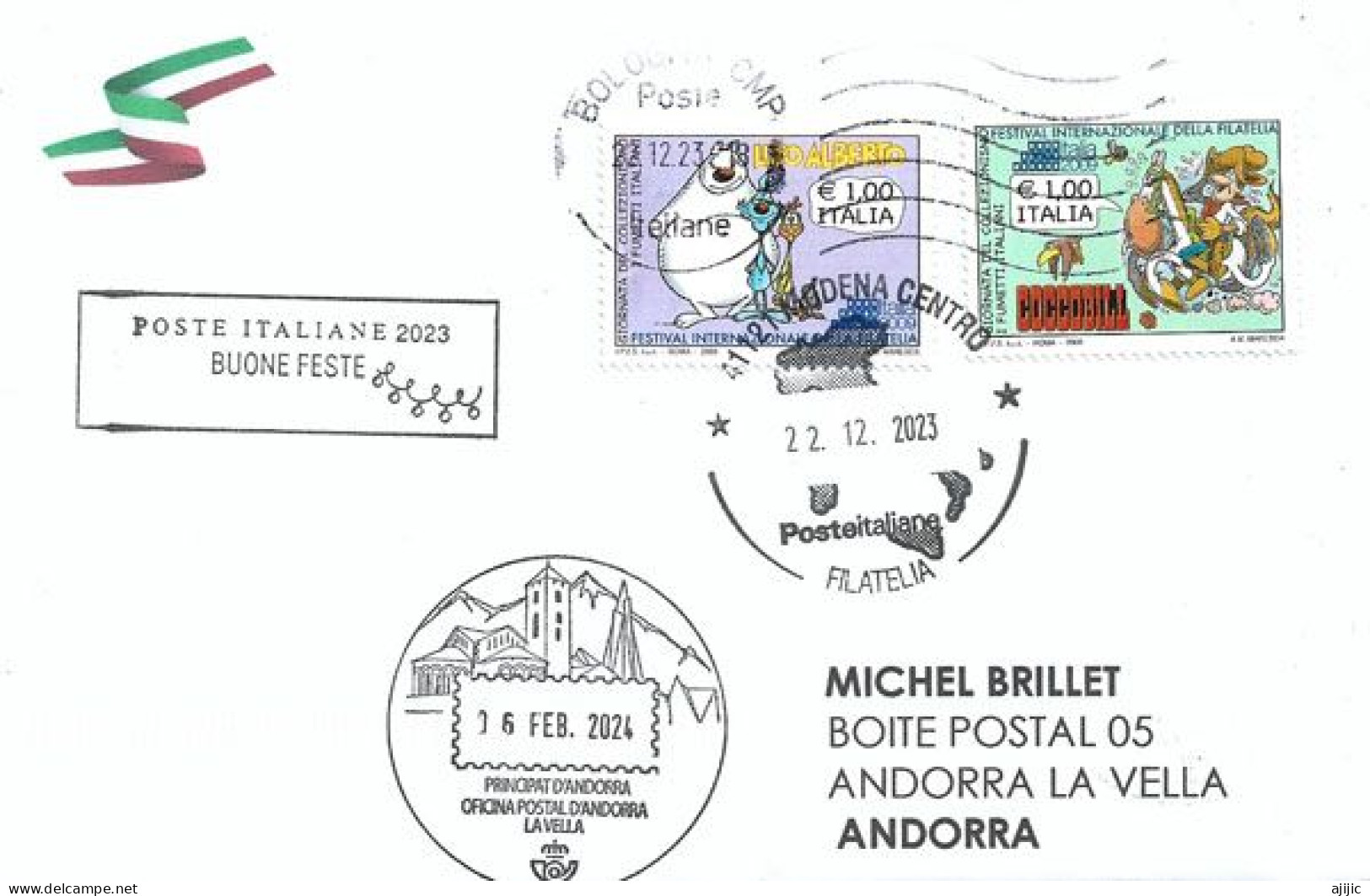 Lupo Alberto ("Alberto The Wolf")Italian Comic Book, Letter 2024 To Andorra,with Arrival Illustrated Postmark Of Andorra - 2021-...: Storia Postale