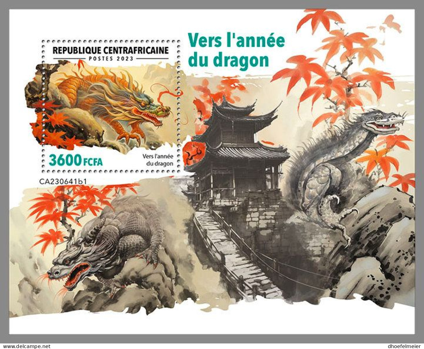 CENTRAL AFRICAN 2023 MNH Year Of The Dragon Jahr Des Drachen S/S I – IMPERFORATED – DHQ2407 - Chines. Neujahr