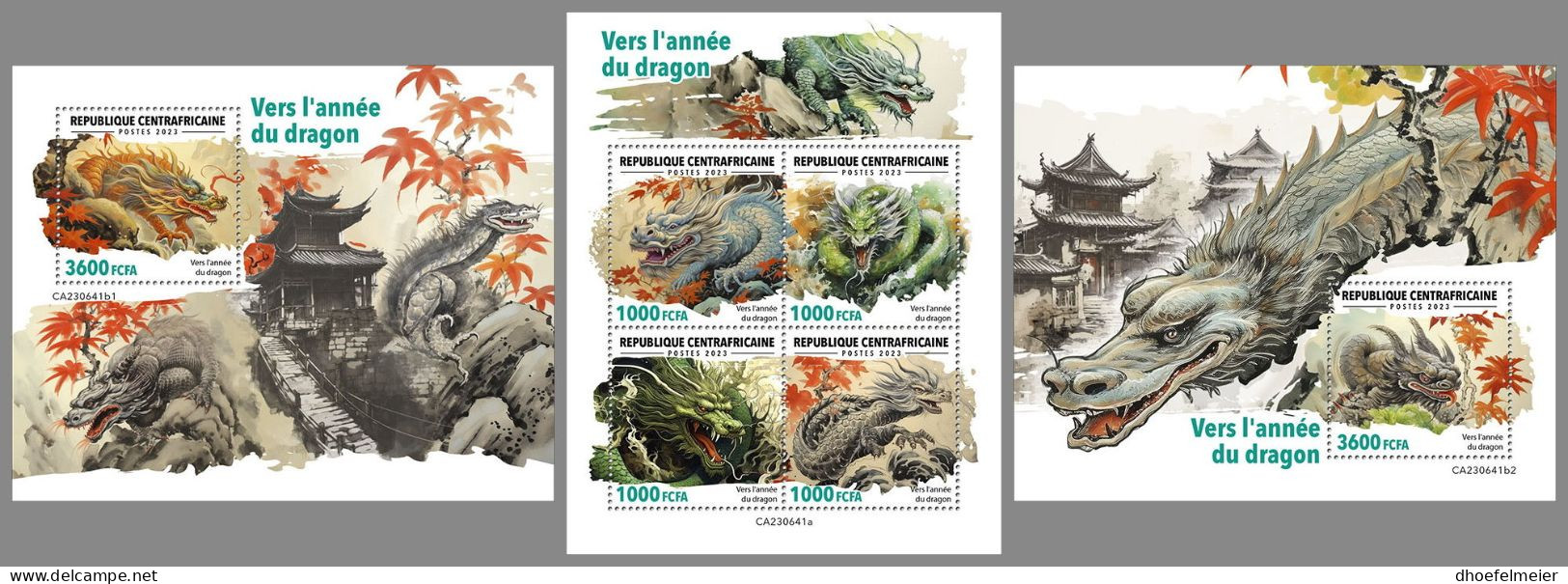 CENTRAL AFRICAN 2023 MNH Year Of The Dragon Jahr Des Drachen M/S+2S/S – IMPERFORATED – DHQ2407 - Chines. Neujahr