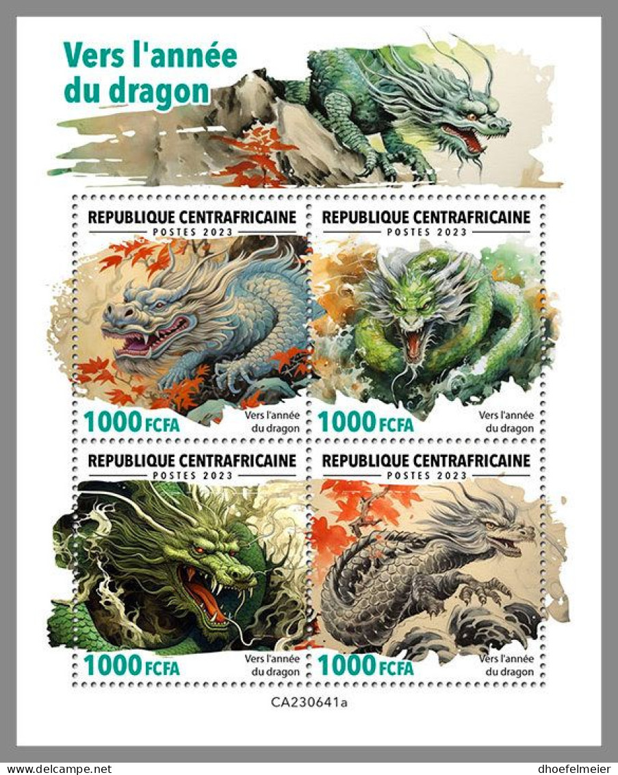 CENTRAL AFRICAN 2023 MNH Year Of The Dragon Jahr Des Drachen M/S – IMPERFORATED – DHQ2407 - Año Nuevo Chino