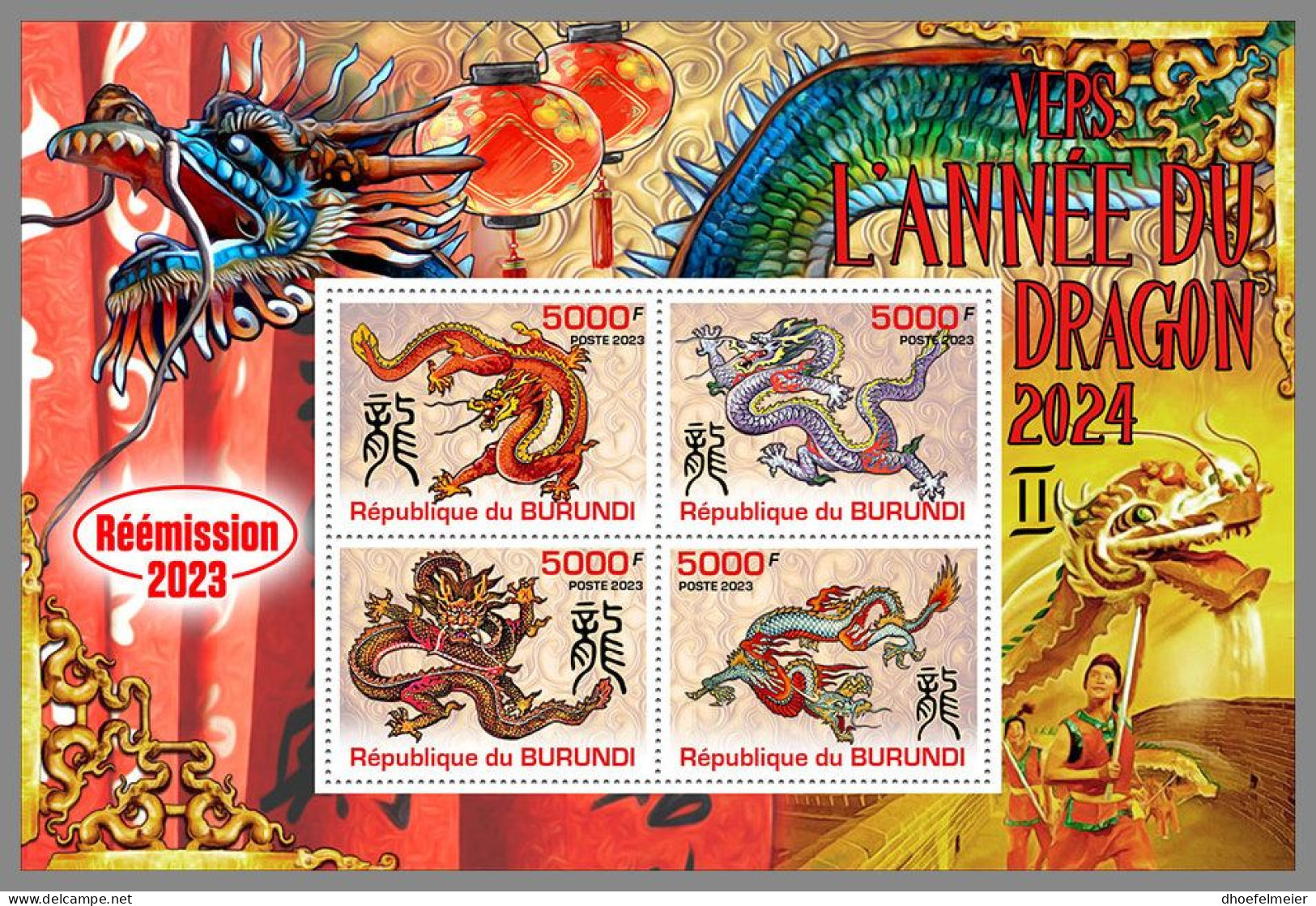 BURUNDI 2023 MNH Year Of The Dragon Jahr Des Drachen M/S II – IMPERFORATED – DHQ2407 - Chines. Neujahr