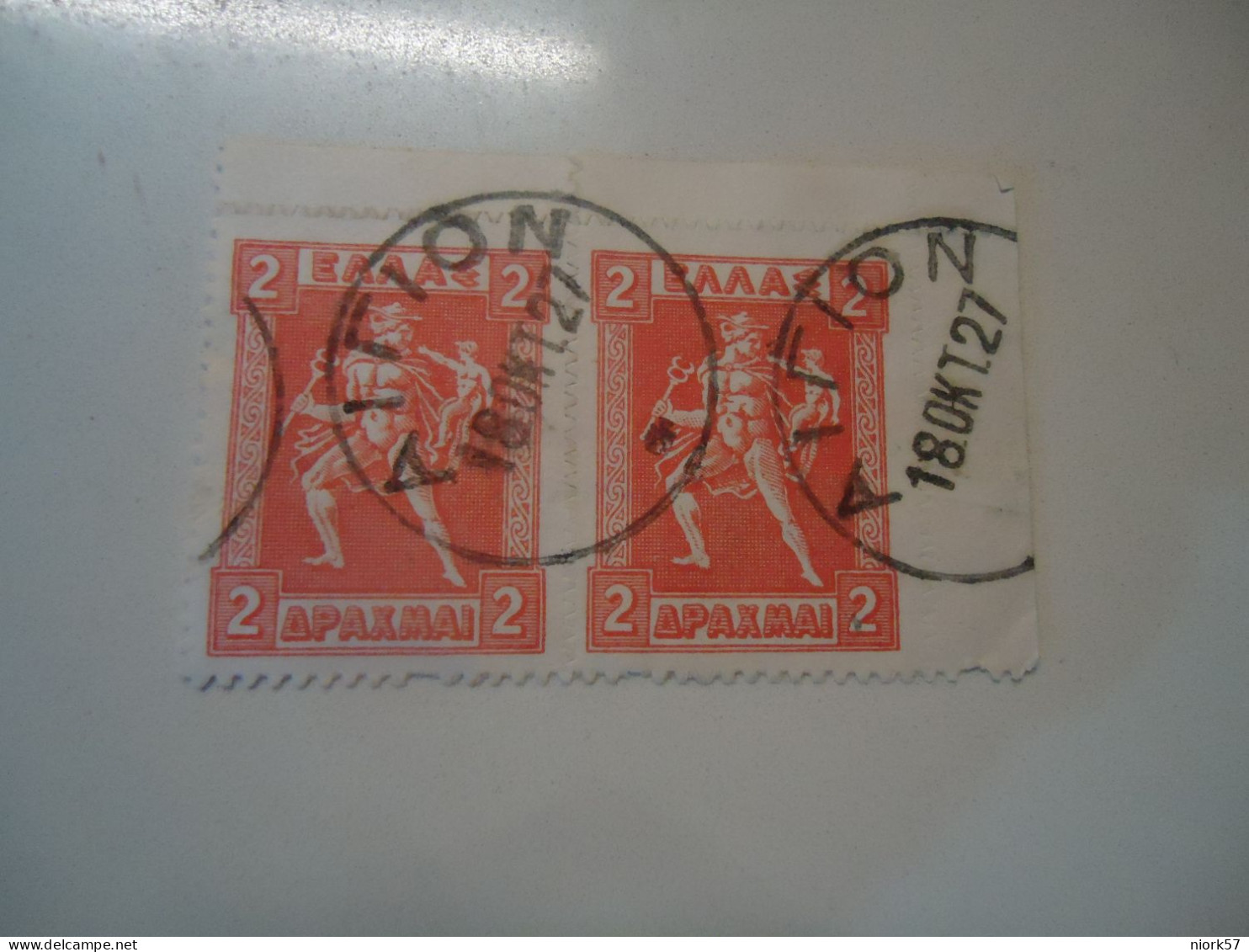 GREECE  PAIR  STAMPS  POSTMARK  ΑΙΓΙΟΝ 1927 - Postmarks - EMA (Printer Machine)