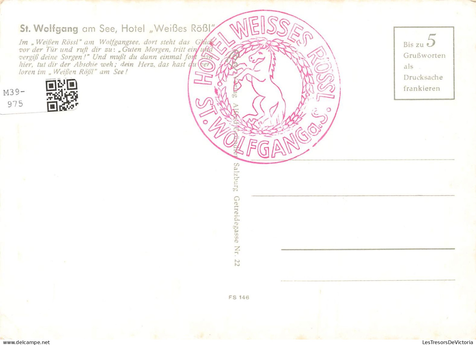 AUTRICHE - St Wolfgang Am See Hotel WeiBes RôBl  - Carte Postale - St. Wolfgang