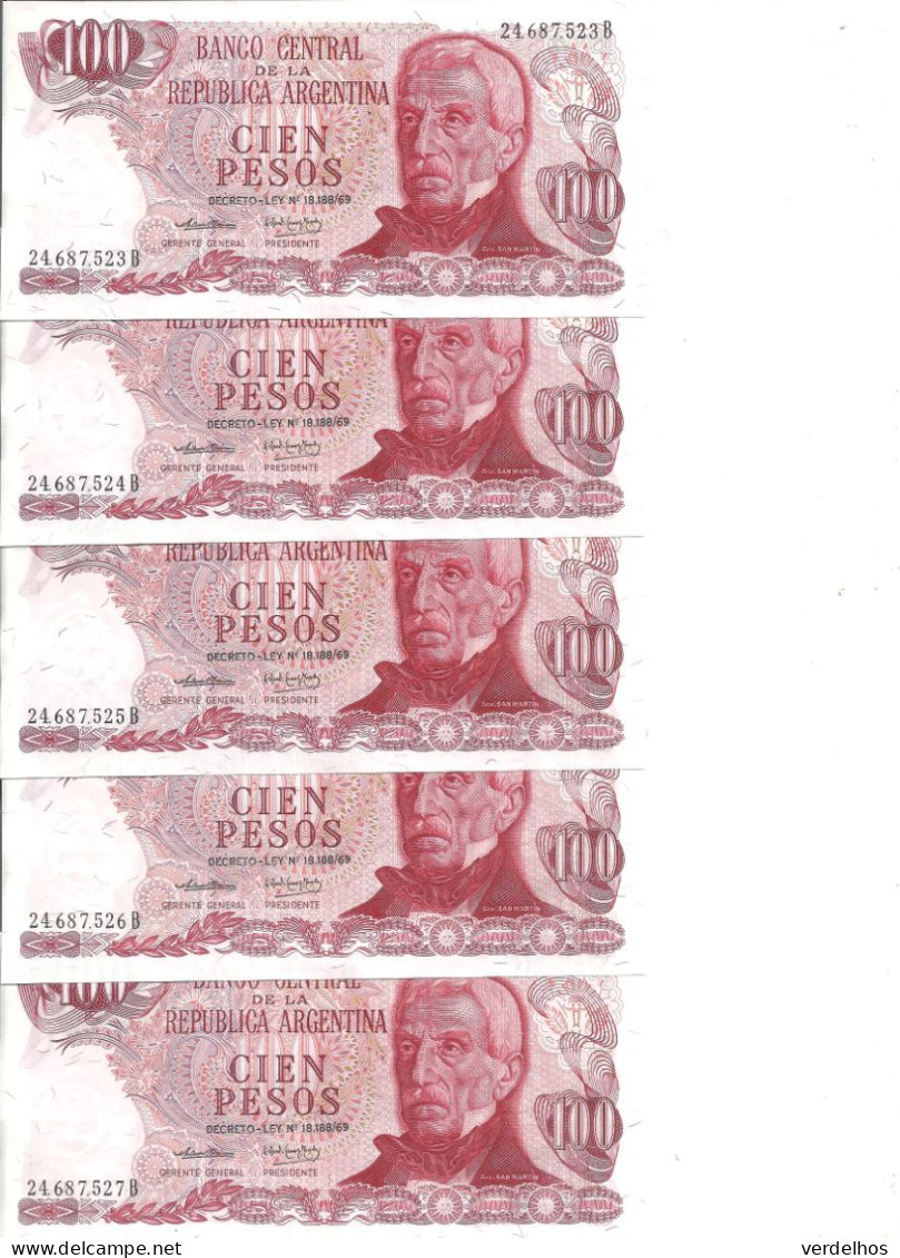 ARGENTINE 100 PESOS ND1974 UNC P 297 ( 5 Billets ) - Argentinien