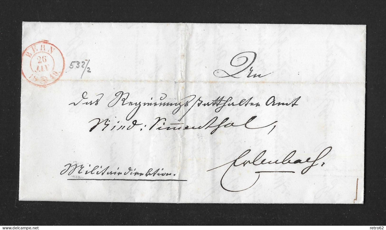 1849 HEIMAT BERN ► Siegel-Brief BERN 26 Jan 1849 Winkler 532/2, Blauer Stempel Militär-Direktion BERN Winkler 582a/7 - ...-1845 Préphilatélie