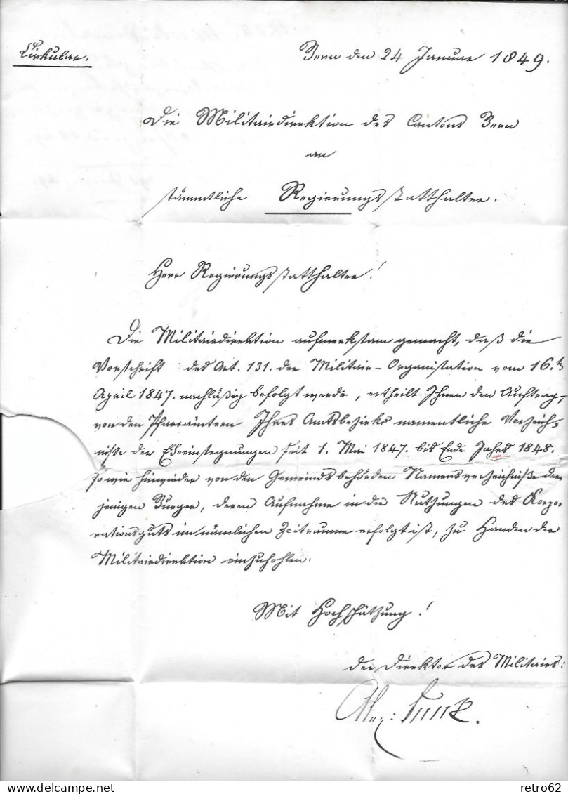 1849 HEIMAT BERN ► Siegel-Brief BERN 26 Jan 1849 Winkler 532/2, Blauer Stempel Militär-Direktion BERN Winkler 582a/7 - ...-1845 Vorphilatelie