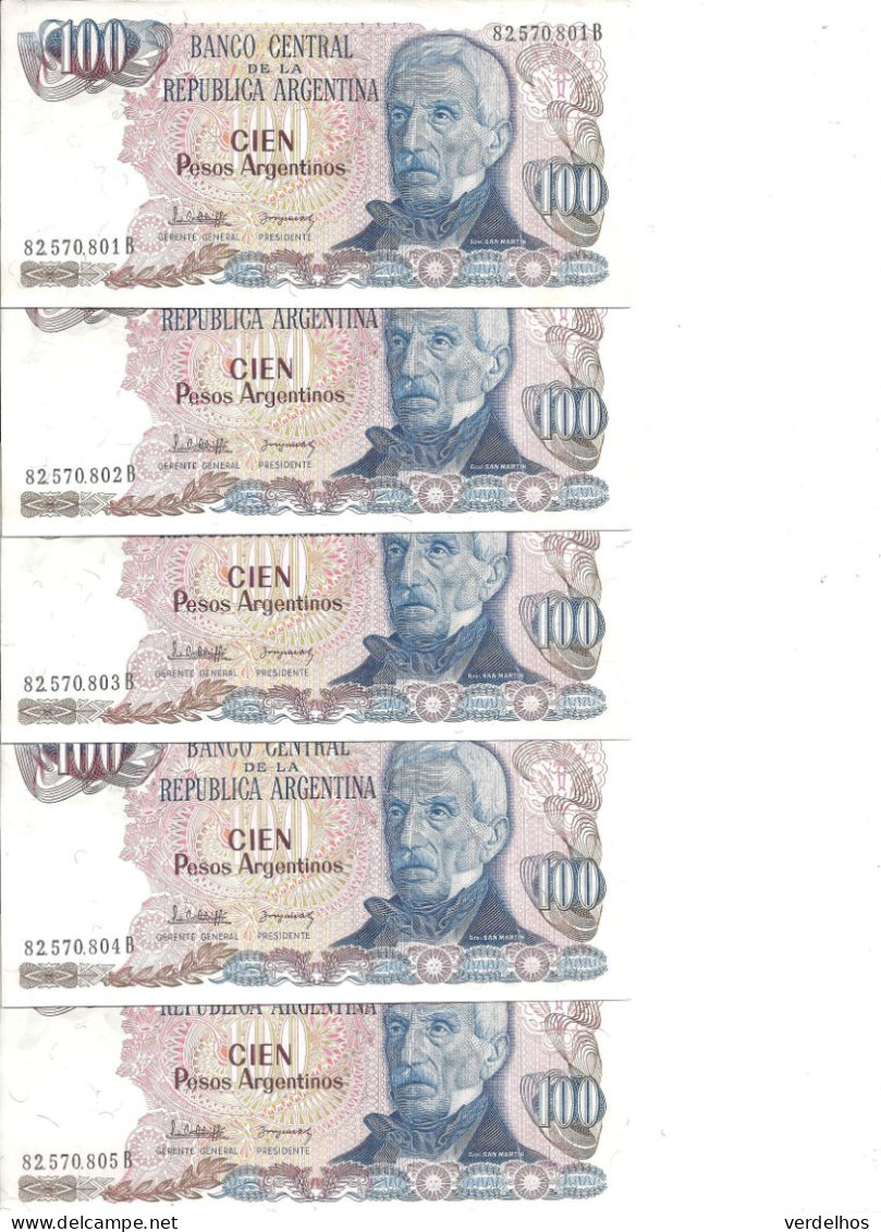 ARGENTINE 100 PESOS ND1983 UNC P 315 ( 5 Billets ) - Argentina