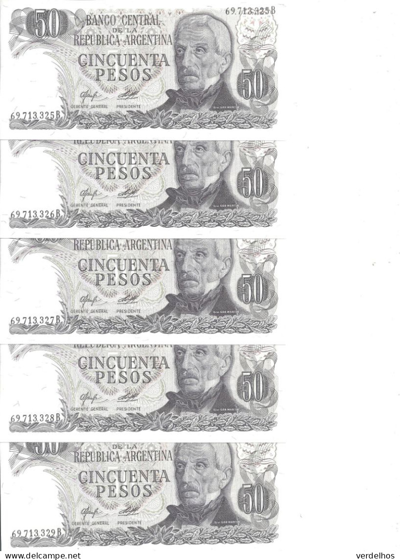 ARGENTINE 50 PESOS ND1976-78 UNC P 301 B ( 5 Billets ) - Argentine