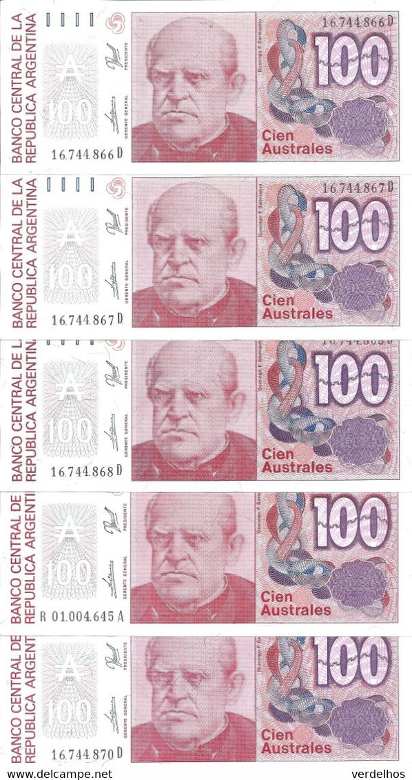 ARGENTINE 100 AUSTRALES ND1985-90 UNC P 327 C ( 5 Billets ) - Argentinien