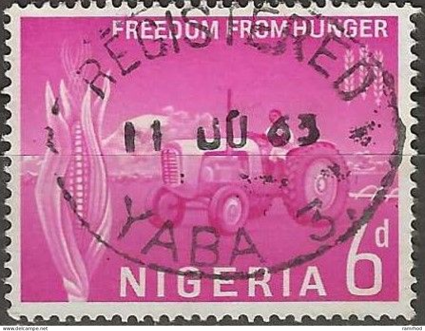 NIGERIA 1963 Freedom From Hunger - 6d Tractor And Maize FU - Nigeria (1961-...)