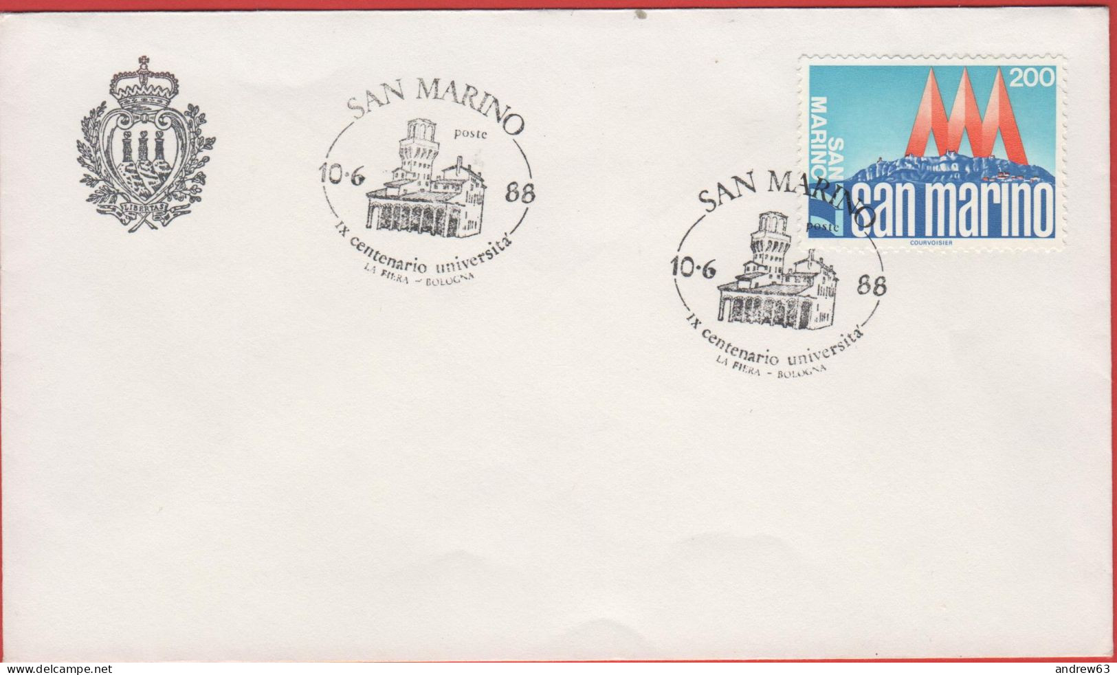 Repubblica Di San Marino - 1988 - 200 San Marino '77 + Annullo IX Centenario Università Di Bologna - Storia Postale