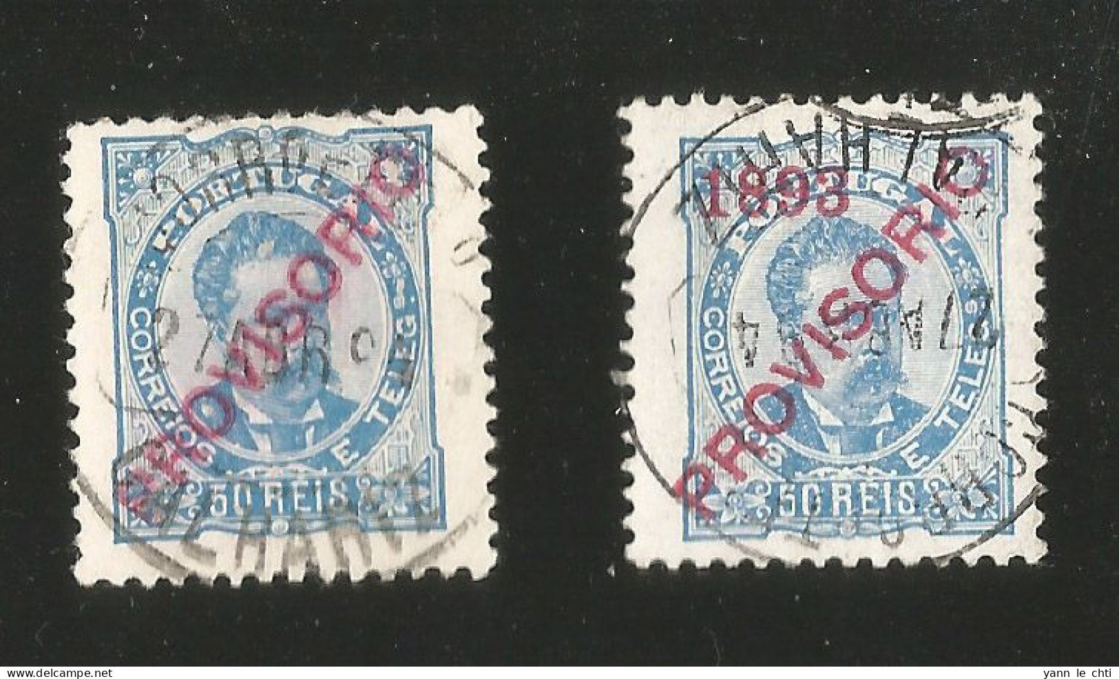 2 Stamp Timbres 50 Reis Portugal Provisorio 1893 Avec Et Sans Date   Louis I Er - Used Stamps