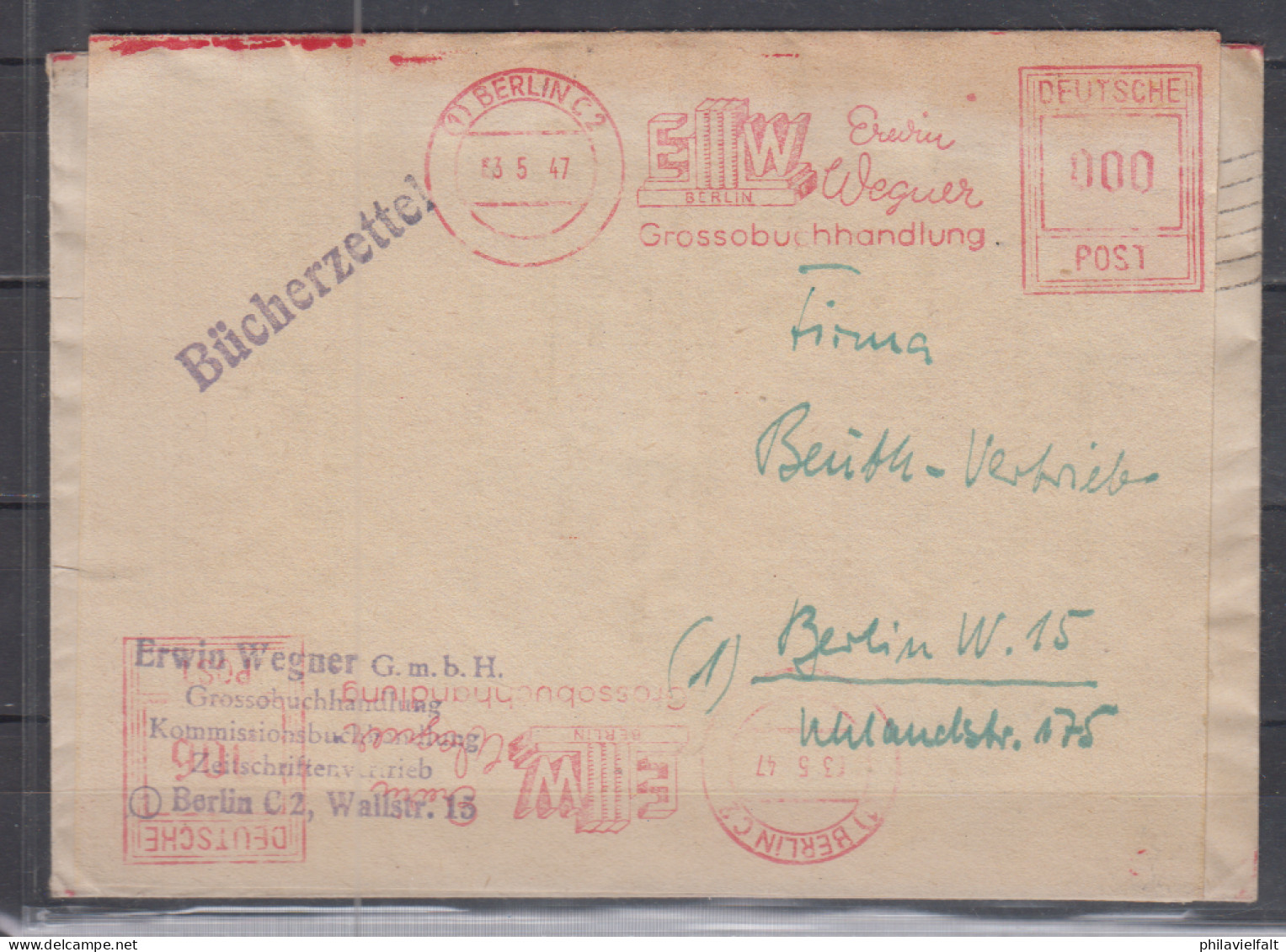 Berlin  BÜCHERZETTEL Mit 2x Absenderfrei-o Berlin C2/3.5.47 000 Und 006 Erwin Wegener Grossbuchhandlung - Franking Machines (EMA)