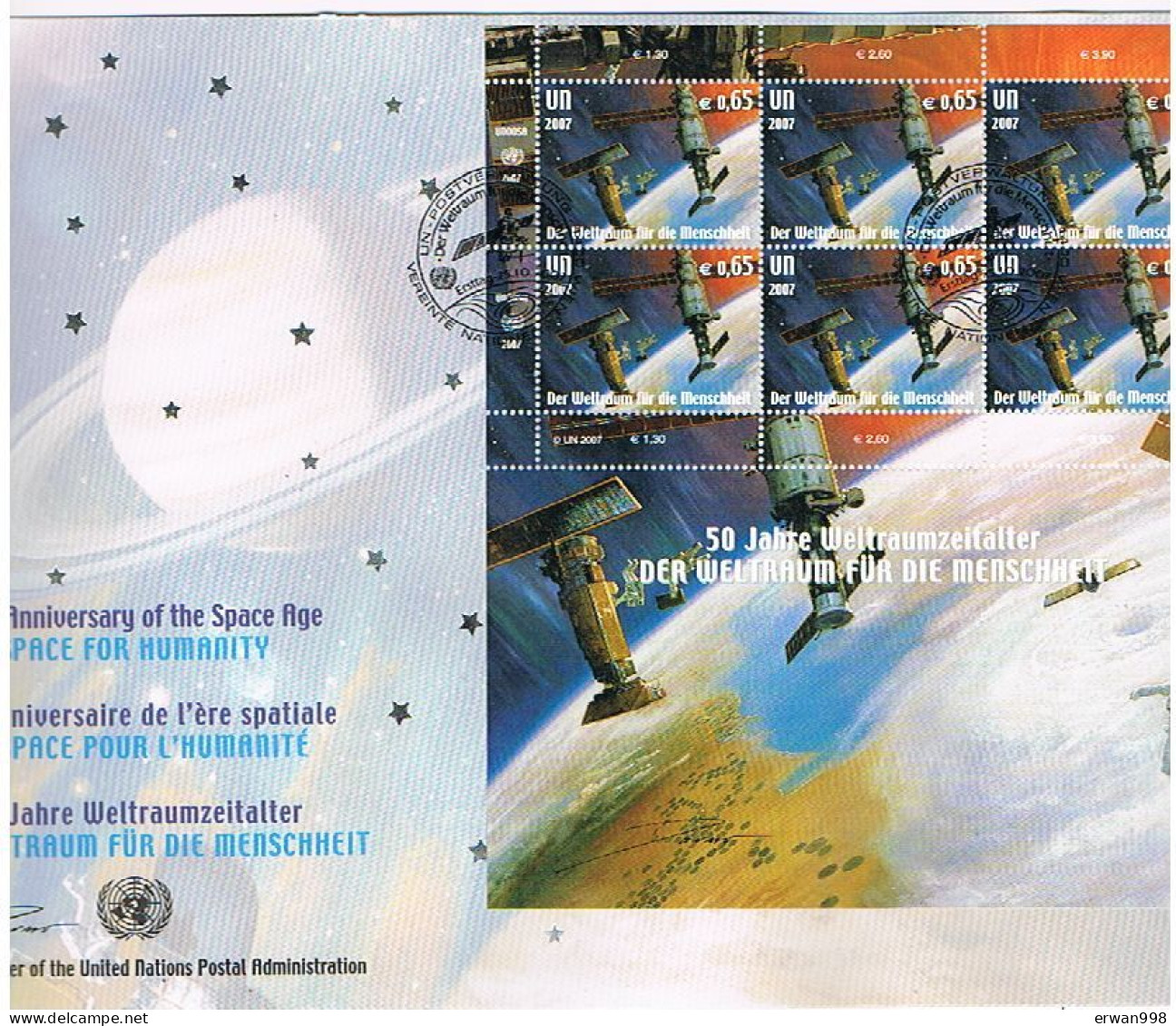 ONU Bureau De Vienne 2007 Enveloppe Avec Bloc 50ème Anniversaire De L"ère Spatiale  762 - Autres & Non Classés