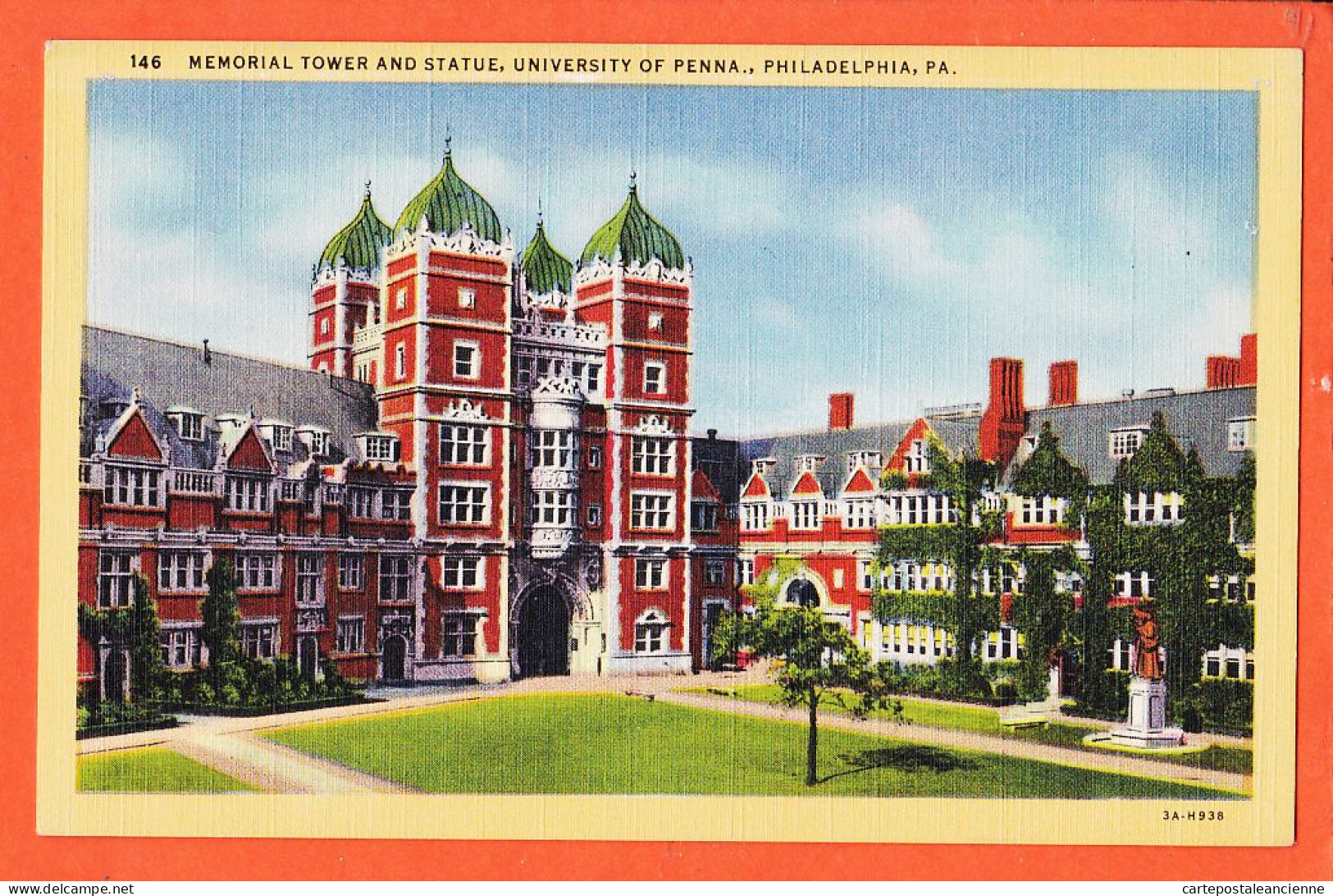 08065 ● Carte Toilée PHILADELPHIA PA-Pennsylvania University Of PENNA Memorial Tower And Statue 1950s 3A-H938 - Philadelphia