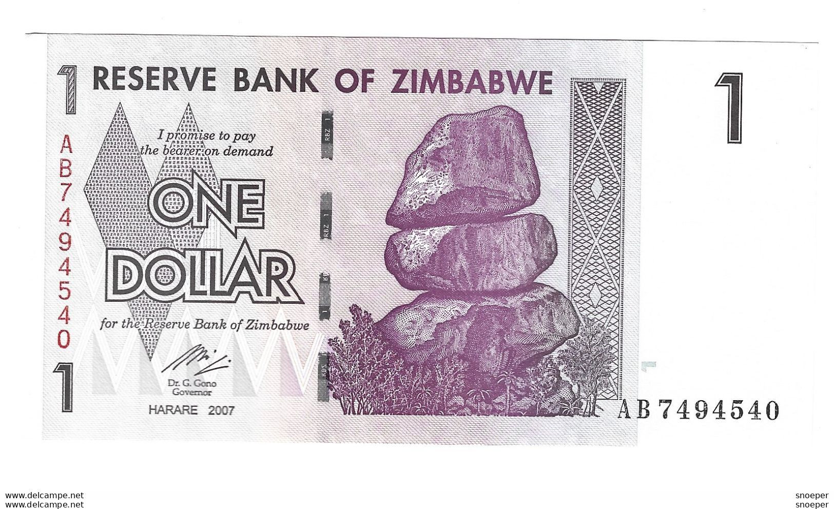 Zimbabwe 1 Dollar 2007  65  Unc - Simbabwe