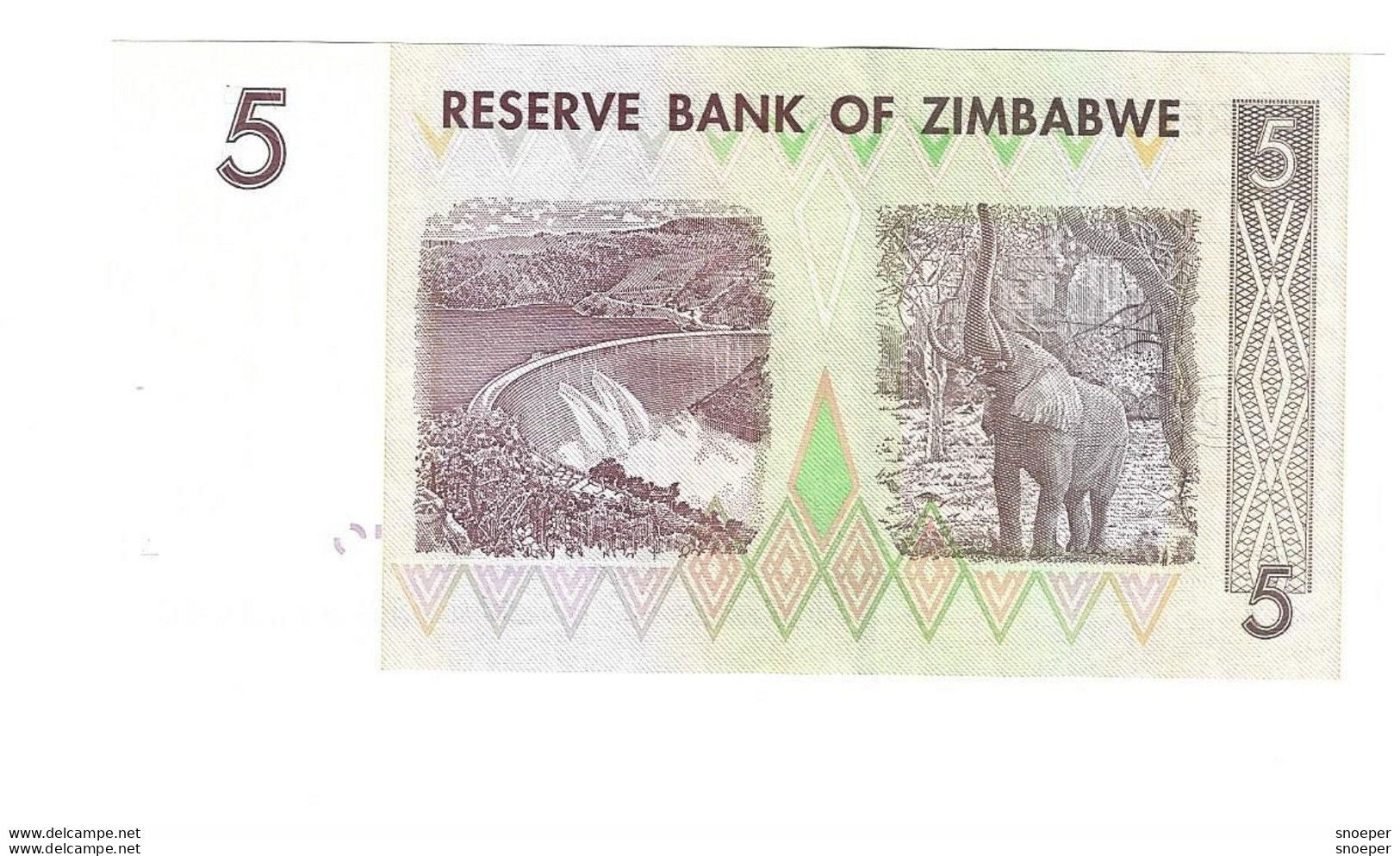 *zimbabwe 5 Dollars   2007    66  Unc - Zimbabwe