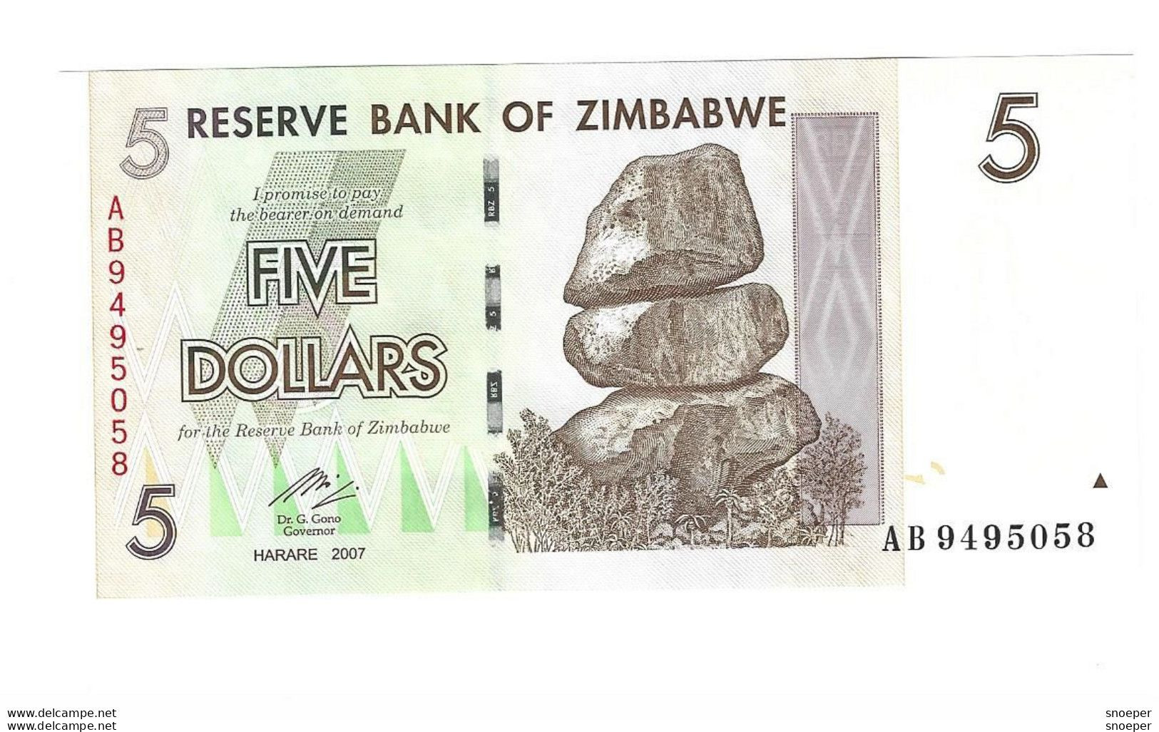 *zimbabwe 5 Dollars   2007    66  Unc - Simbabwe