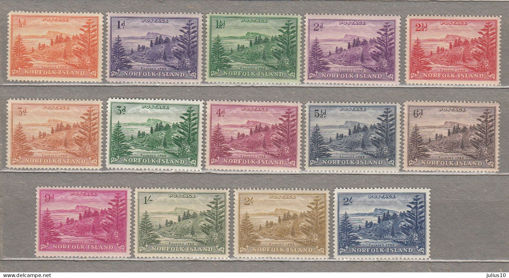 NORFOLK ISLAND 1947 Complete Set Two Stamps White Paper? MVLH (*) Mi 1-14 SG 1-12a Look Scan #23181 - Norfolk Island