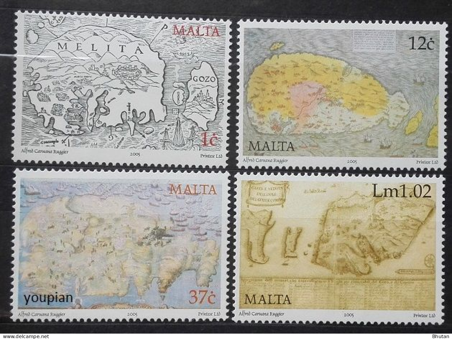 Malta 2005, Historical Maps Of Malta, MNH Stamps Set - Malta