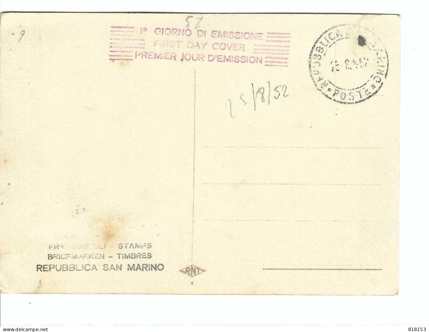 FDC REPUBLICA DI S.MARINO      25.8.52 - Used Stamps