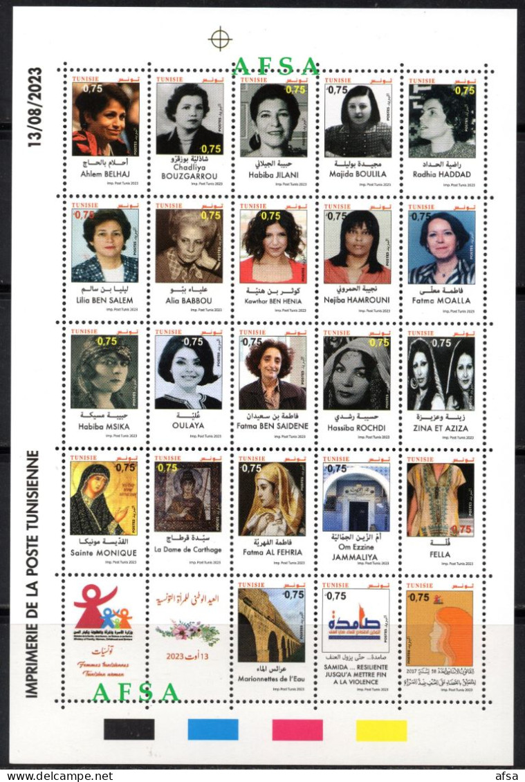 2023-Famous Tunisian Women (full Sheet) MNH**// Femmes Tunisiennes (feuille Complète) Neuf** - Lots & Kiloware (mixtures) - Max. 999 Stamps