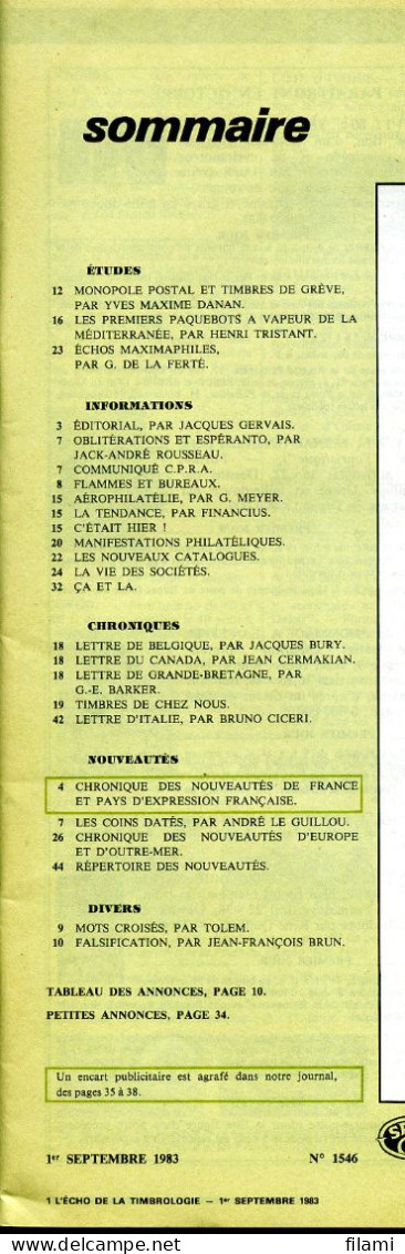 L'écho De La Timbrologie,paquebots Mediterranée,Pont De Gard 20c,hydravion,terre Adélie,timbre De Gréve, - Frans (tot 1940)