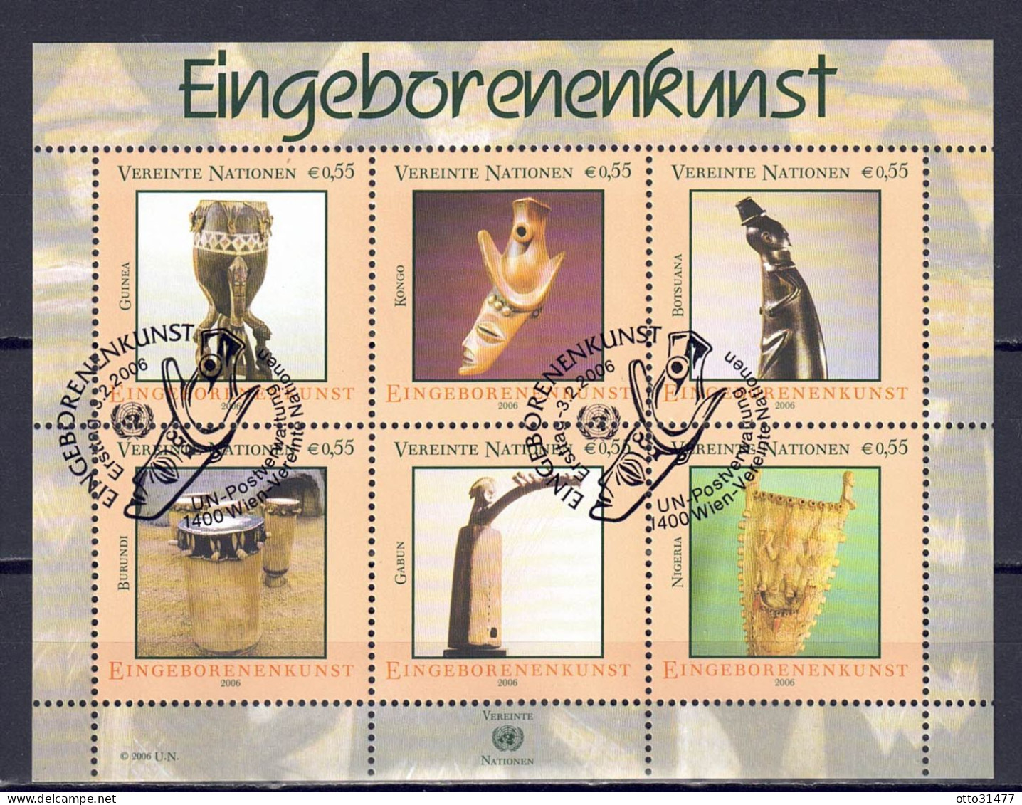 UNO Wien 2006 - Eingeborenenkunst, Nr. 455 - 460 Im Klb., Gestempelt / Used - Usati