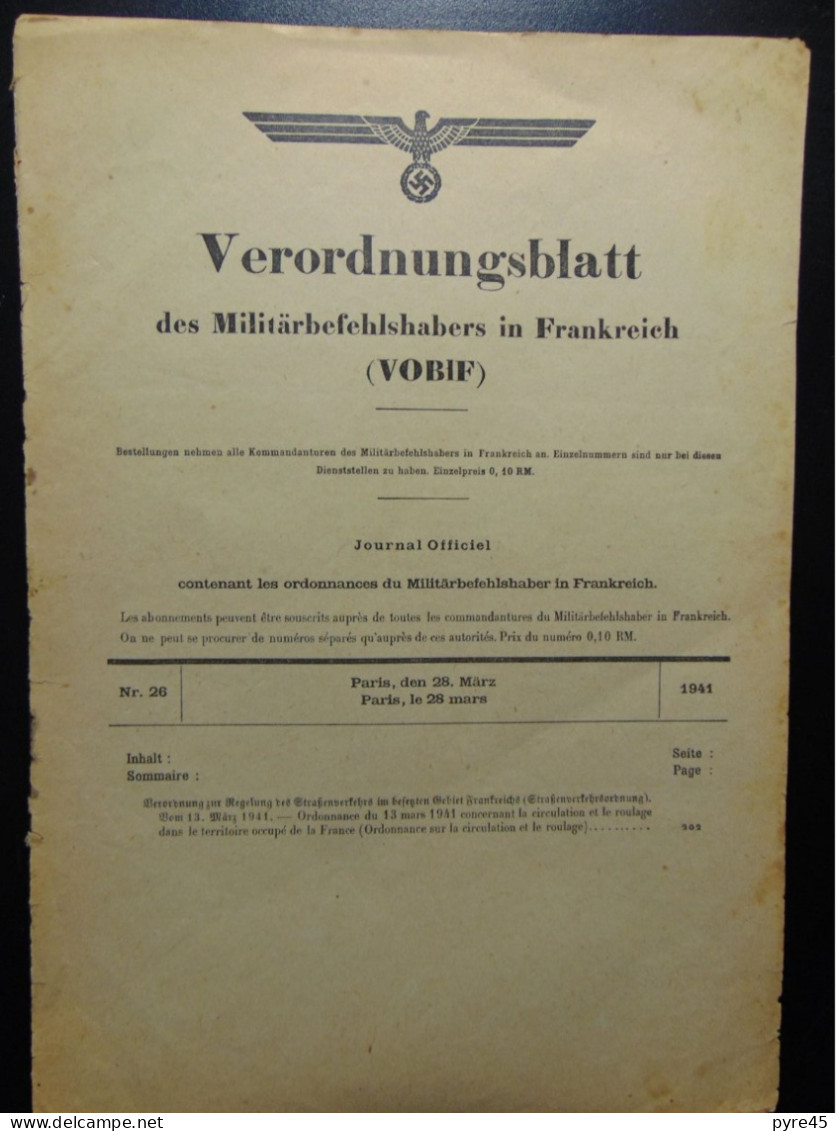Journal Officiel Des Décrets Du Commandant Militaire, N) 26,  1941 ( Désolidarisé, Rousseurs, Pliures ) - Sonstige & Ohne Zuordnung