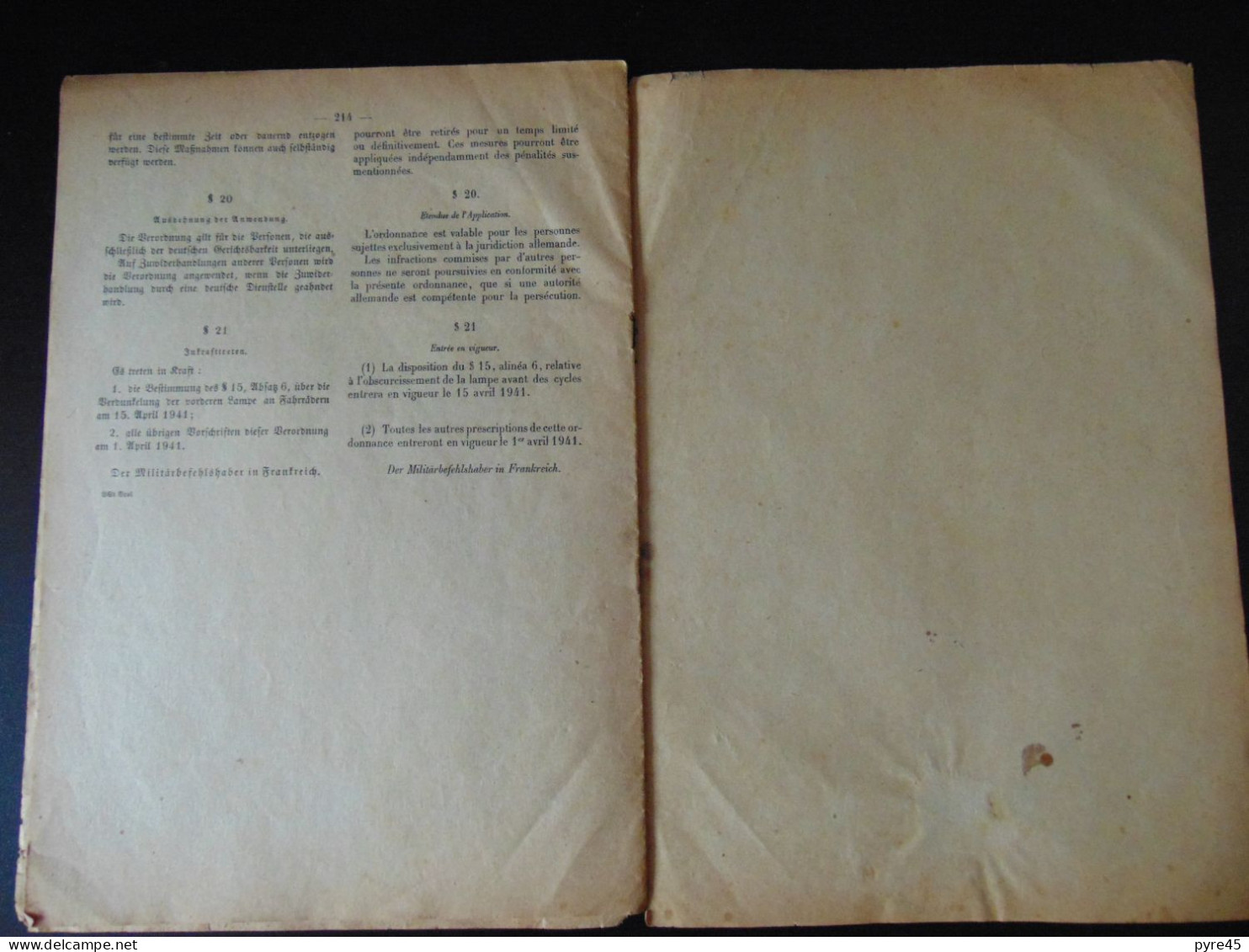 Journal officiel des décrets du commandant militaire, n) 26,  1941 ( désolidarisé, rousseurs, pliures )