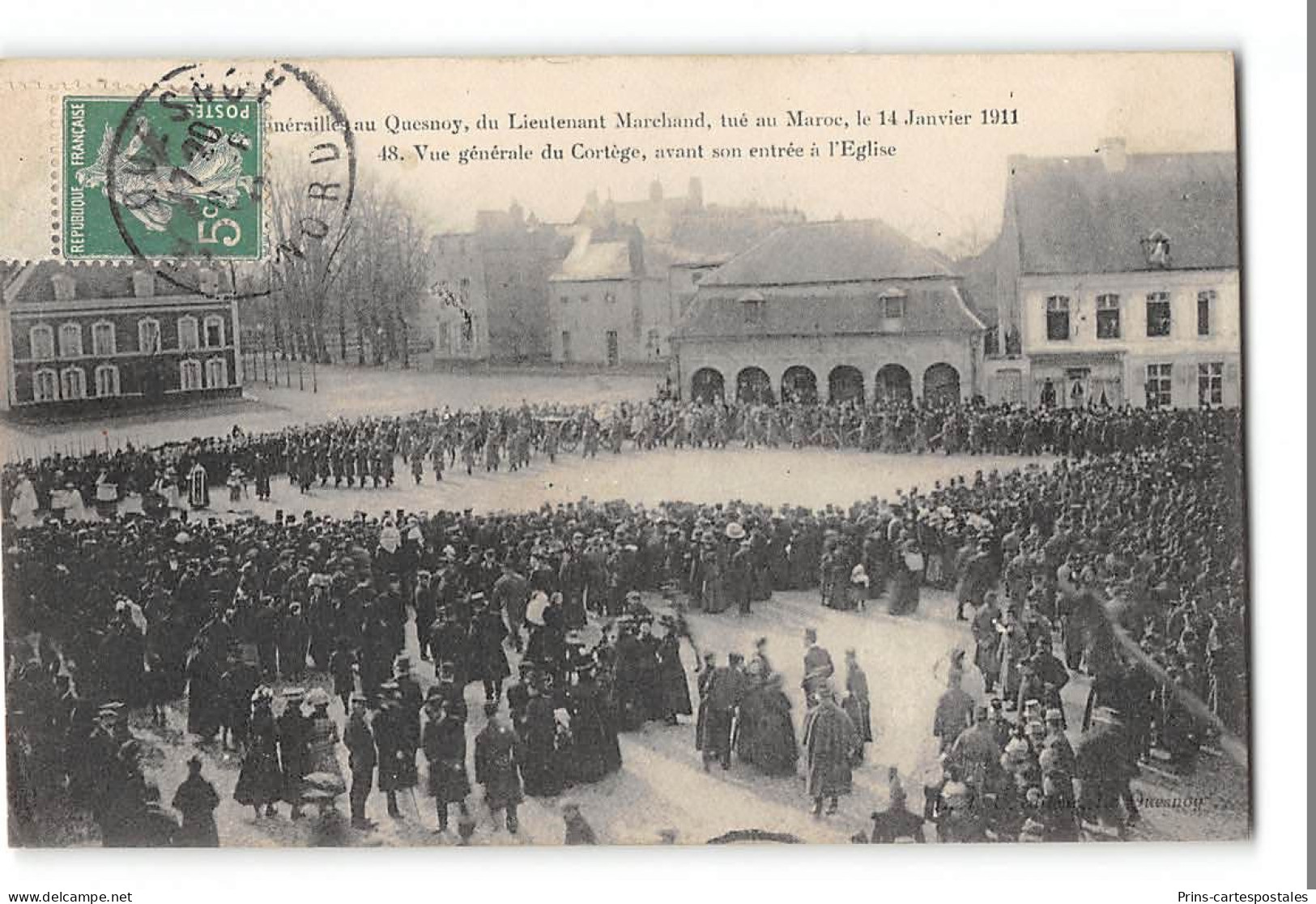 CPA 59 Le Quesnoy Funerailles Du Lieutenant Marchand Tué Au Maroc Le Cortège Avant Son Entrée à L'église - Le Quesnoy