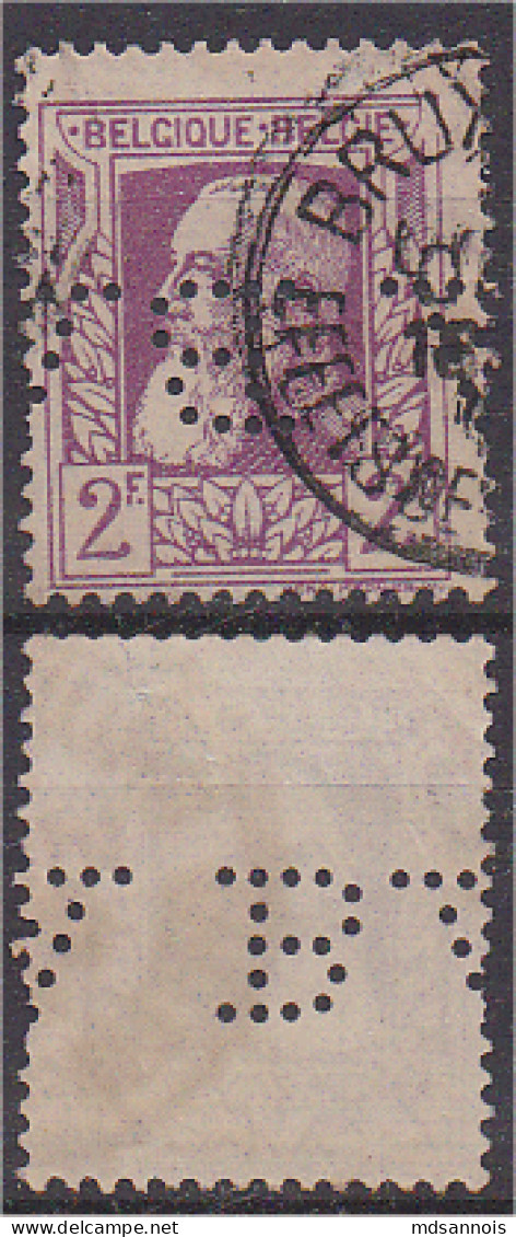 Belgique N° 80 2F Violet Timbre Perforé Sans Banderole - 1863-09