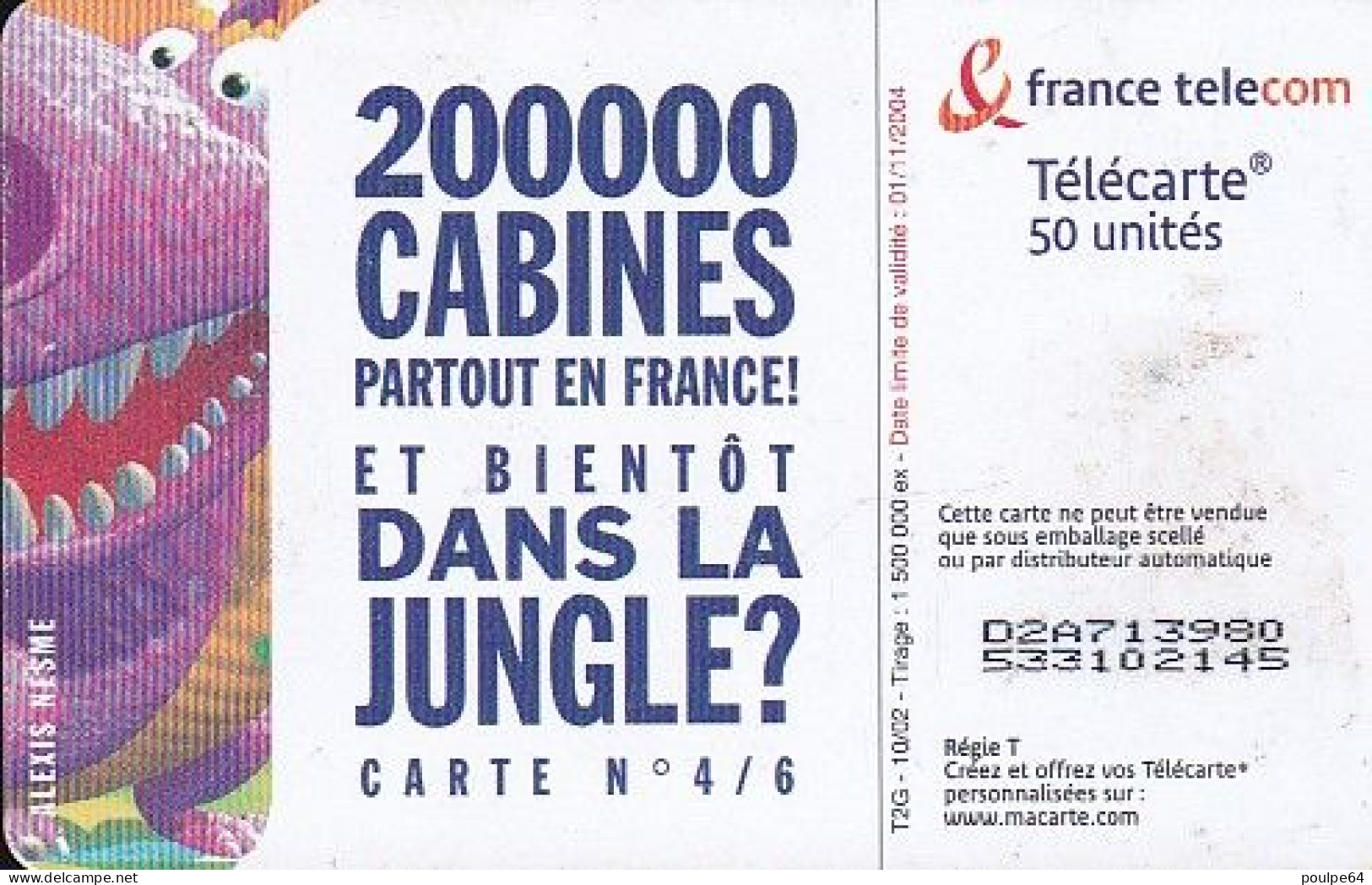 F1262  10/2002 - LES MOMENTS CRITIQUES 4  - 50 OB2 - (verso : N° Penchés - Deux Lignes Alignées) - 2002