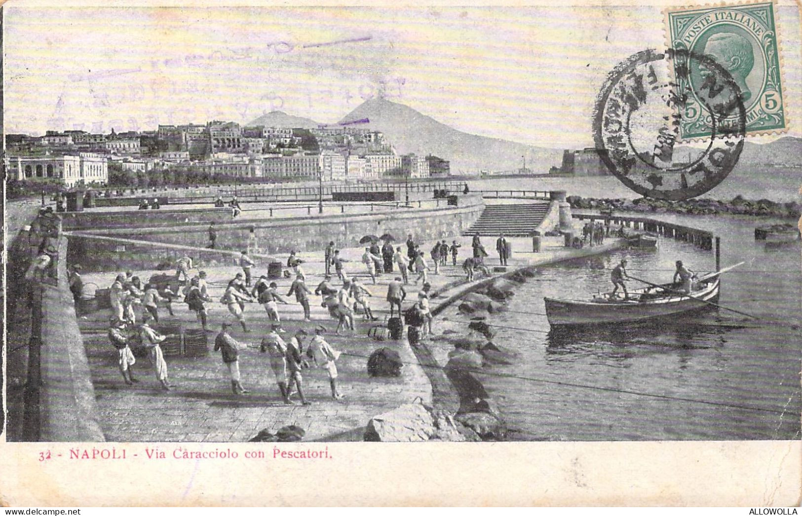 25913 " NAPOLI-VIA CARACCIOLO CON PESCATORI "-VERA FOTO-CART.POST. SPED.1908 - Casoria