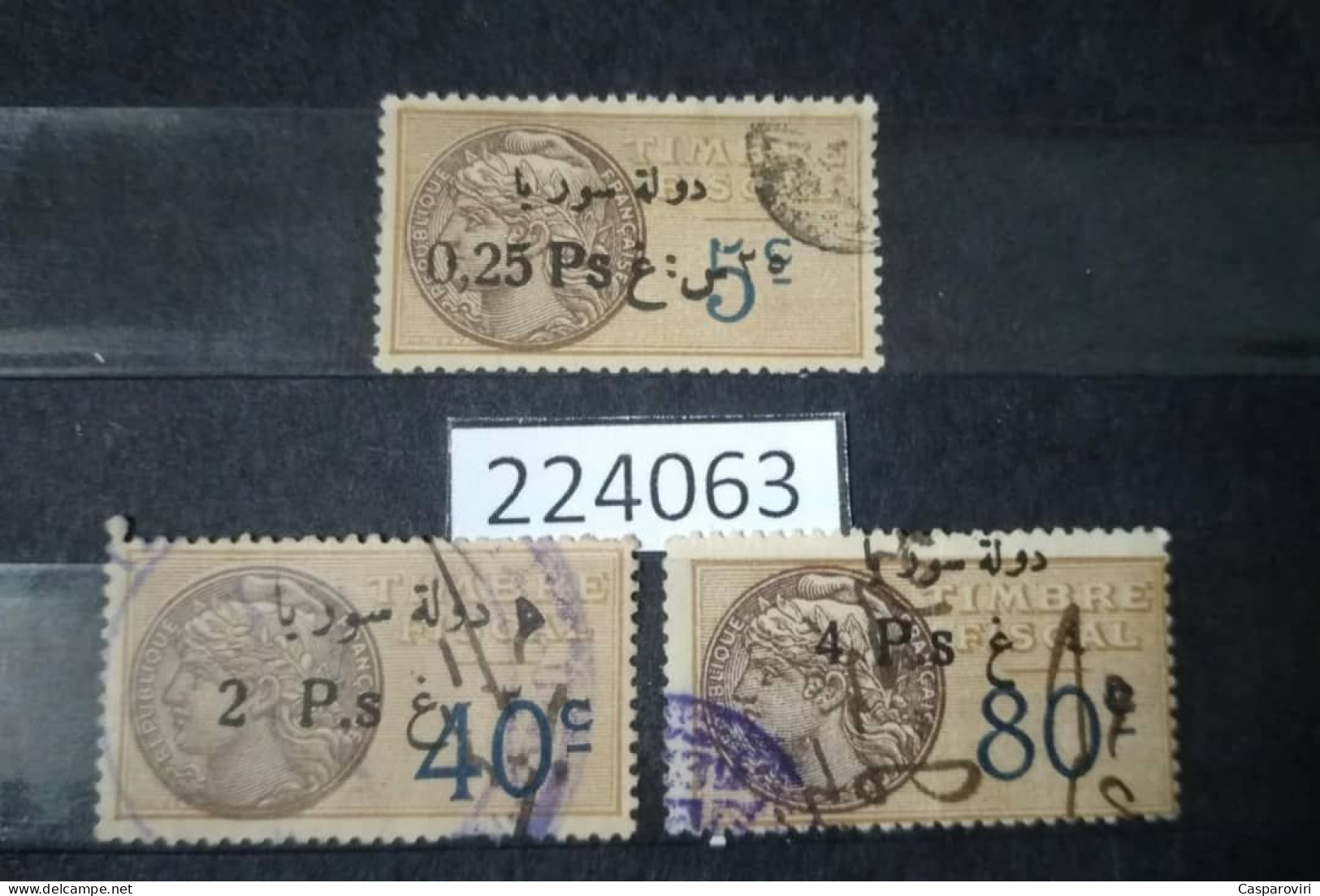 224063; French Colonies; Syrie; 3 Revenue French Stamps 5, 40, 80 C; Overprint Noir 0.25, 2, 4 P Etat De Syrie - Gebraucht