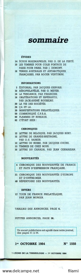 L'écho De La Timbrologie,colis Postaux Paris,TAAF,rose,poste Aérienne Espagne Surchargé "correo Aero" - Frans (tot 1940)